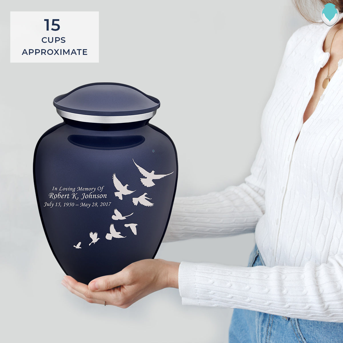 Adult Embrace Cobalt Blue Doves Cremation Urn