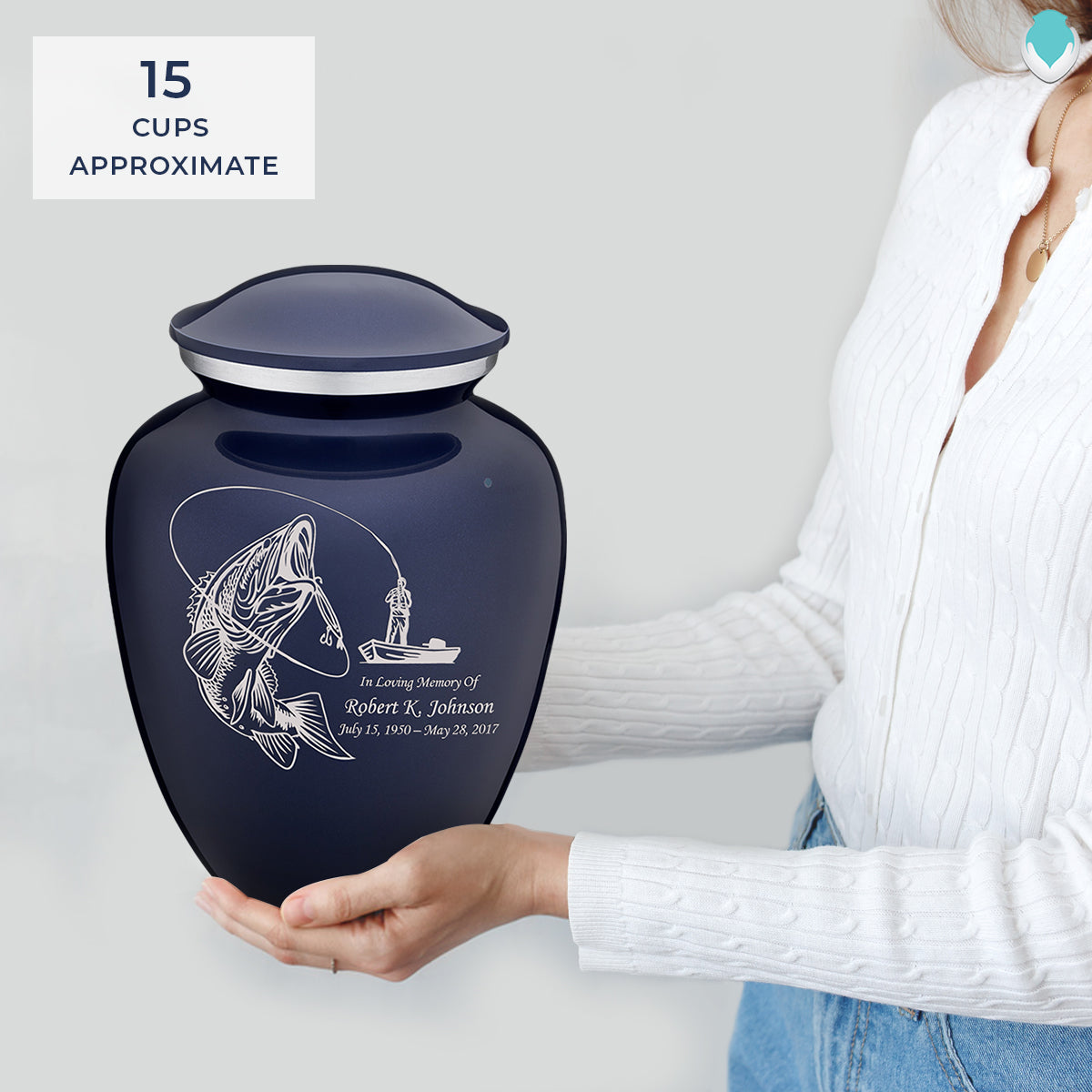 Adult Embrace Cobalt Blue Fishing Cremation Urn