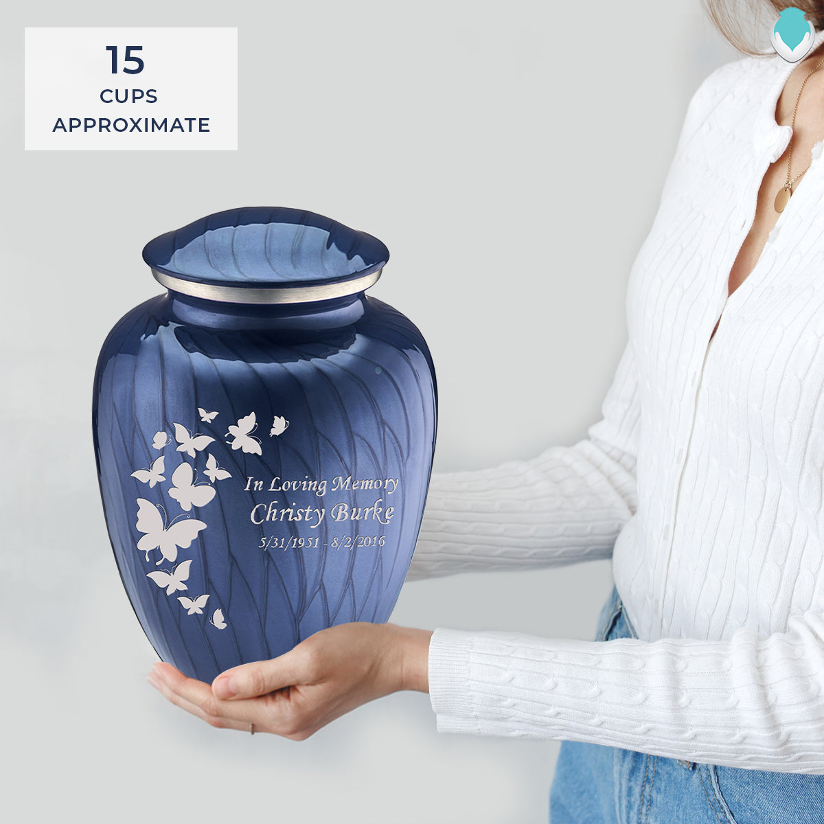 Adult Embrace Pearl Cobalt Blue Butterfly Cremation Urn