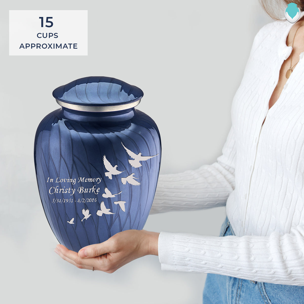 Adult Embrace Pearl Cobalt Blue Doves Cremation Urn