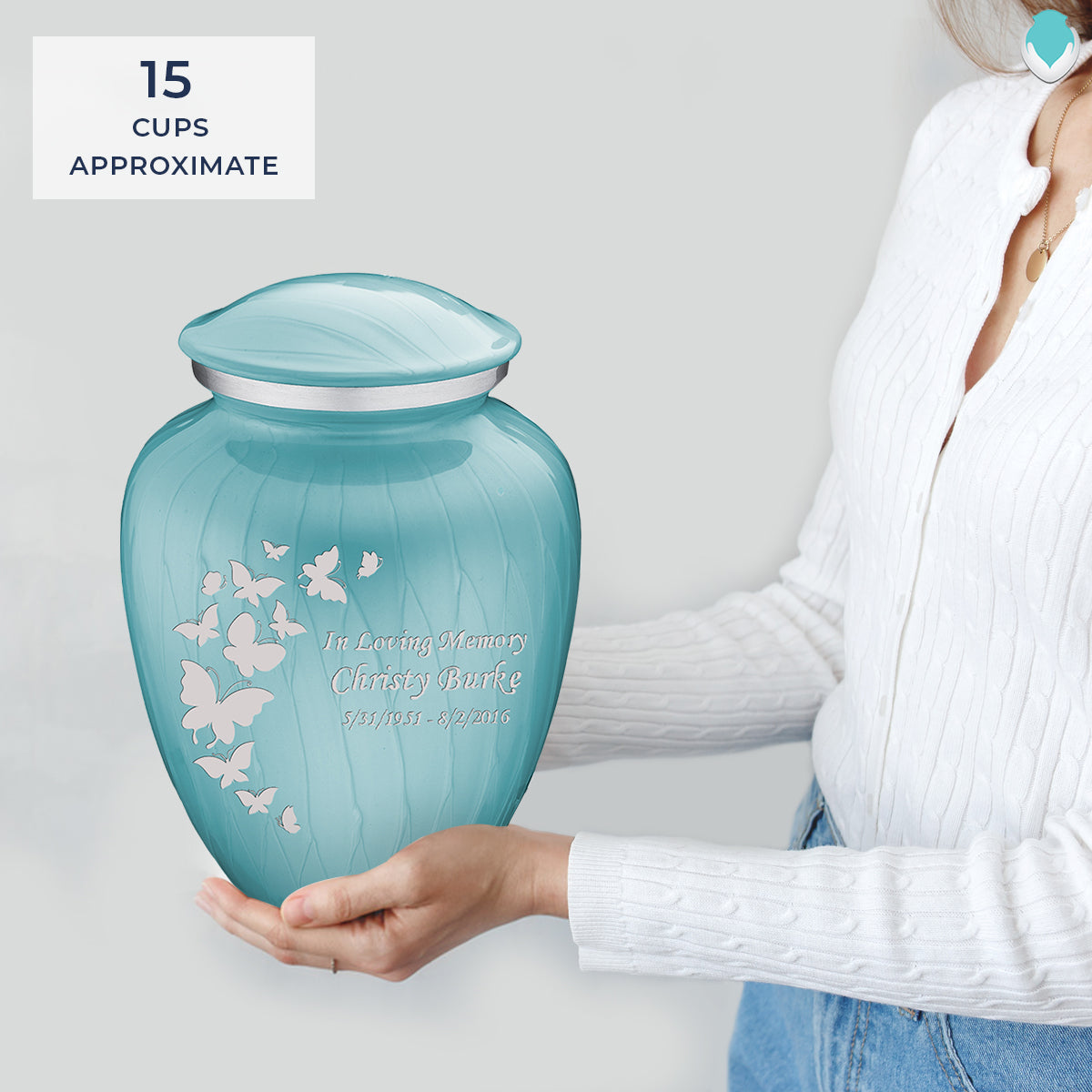 Adult Embrace Pearl Light Blue Butterfly Cremation Urn