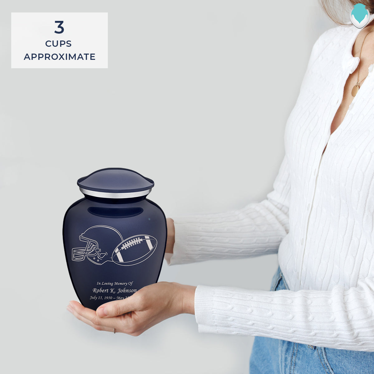 Medium Embrace Cobalt Football Cremation Urn