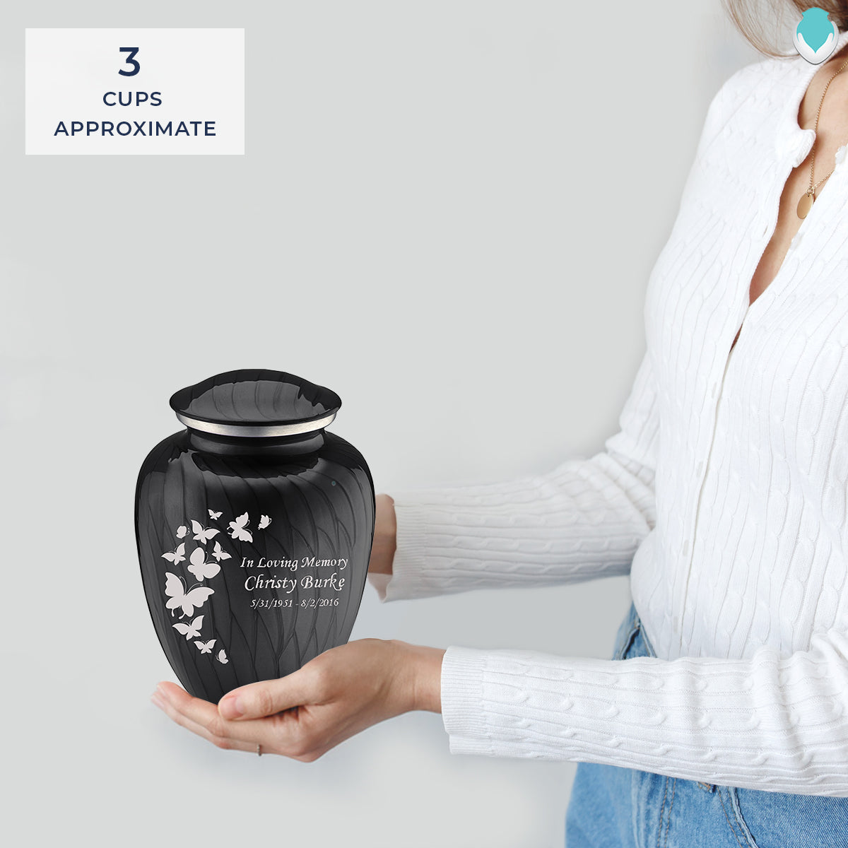 Medium Embrace Pearl Black Butterfly Cremation Urn