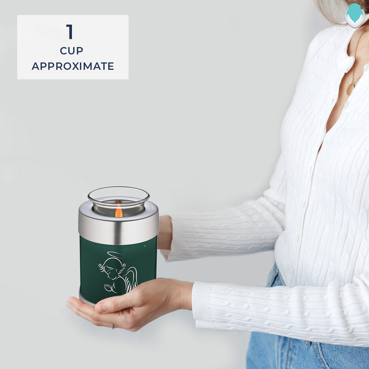 Candle Holder Embrace Green Angel Cremation Urn