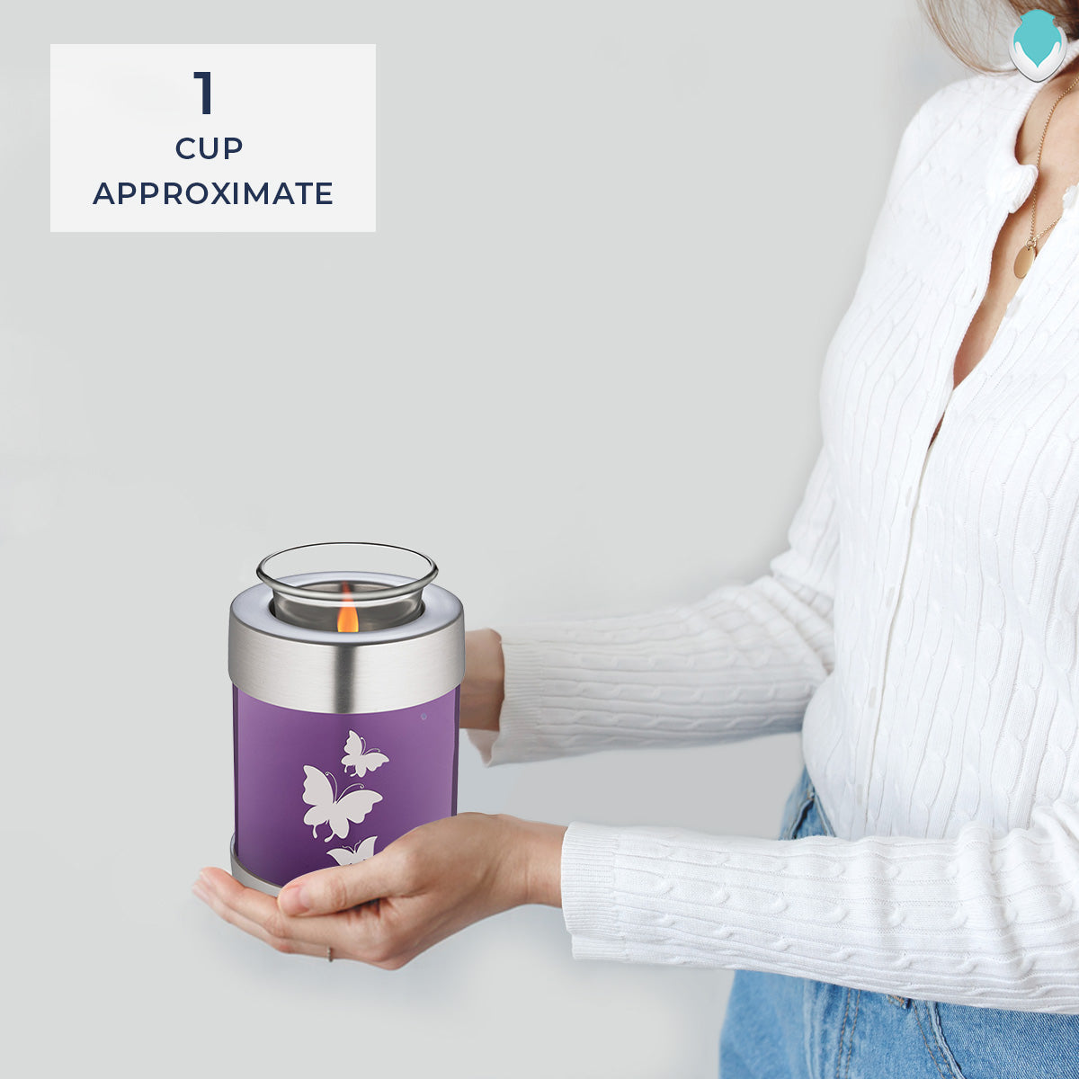 Candle Holder Embrace Purple Butterfly Cremation Urn