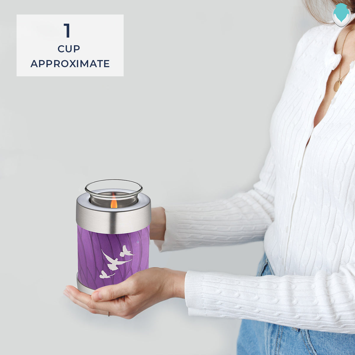 Candle Holder Embrace Pearl Purple Doves Cremation Urn