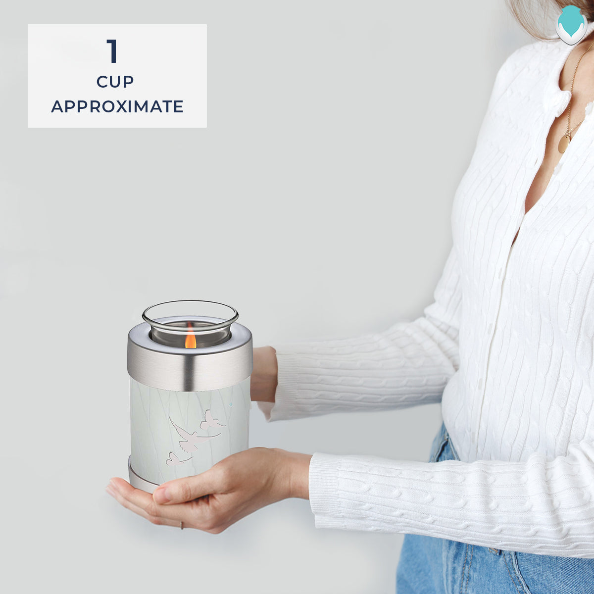 Candle Holder Embrace Pearl White Doves Cremation Urn