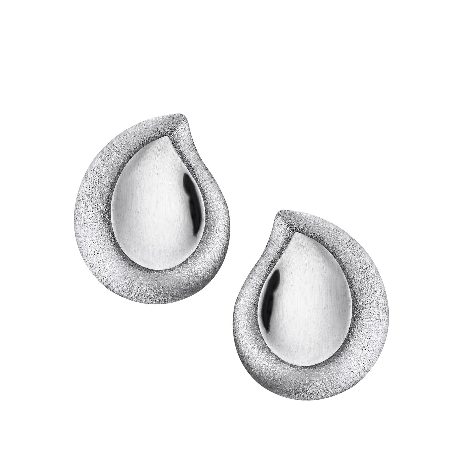 TearDrop Rhodium Plated Two Tone Sterling Silver Stud Earrings