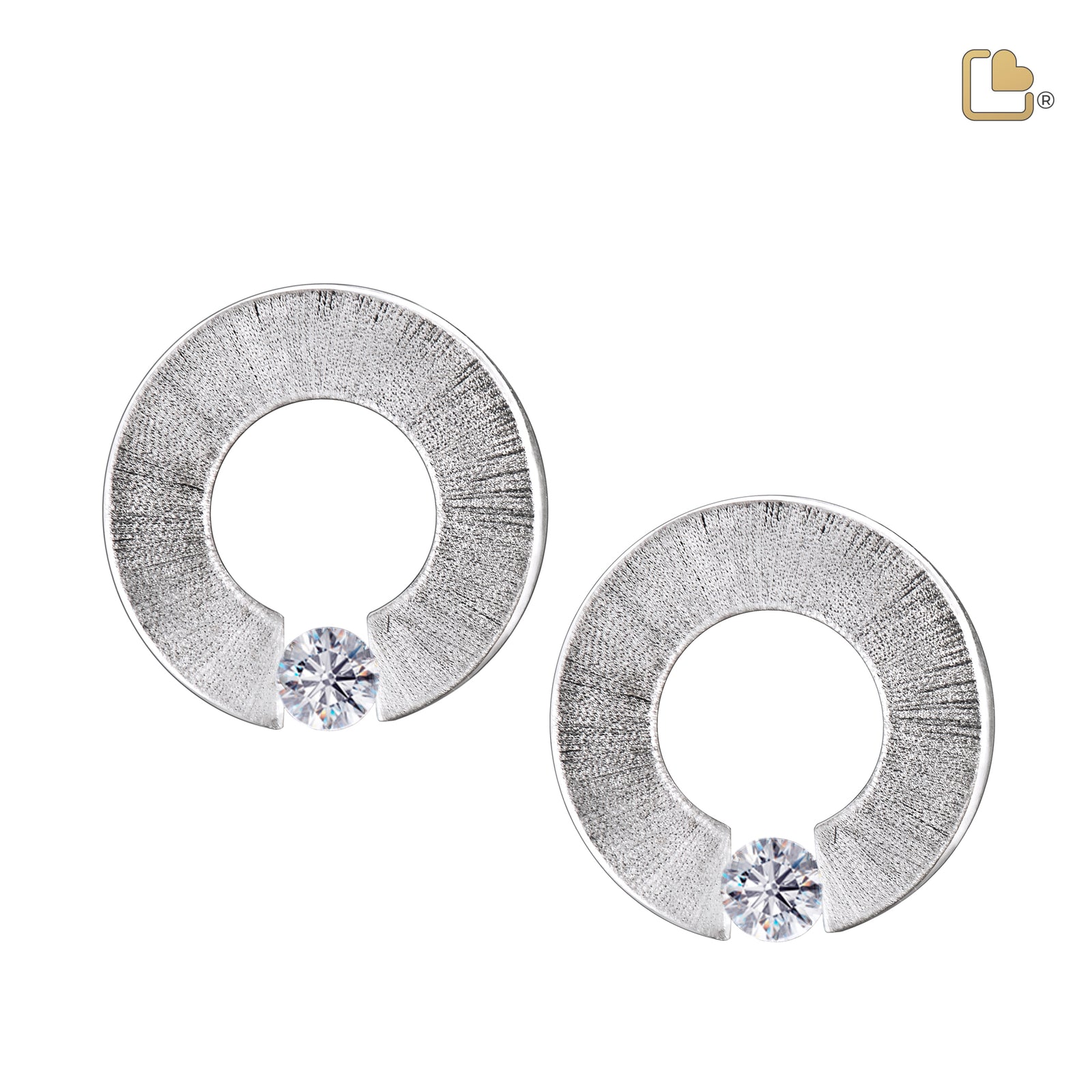 Omega Rhodium Plated Two Tone with Clear Crystal Sterling Silver Stud Earrings