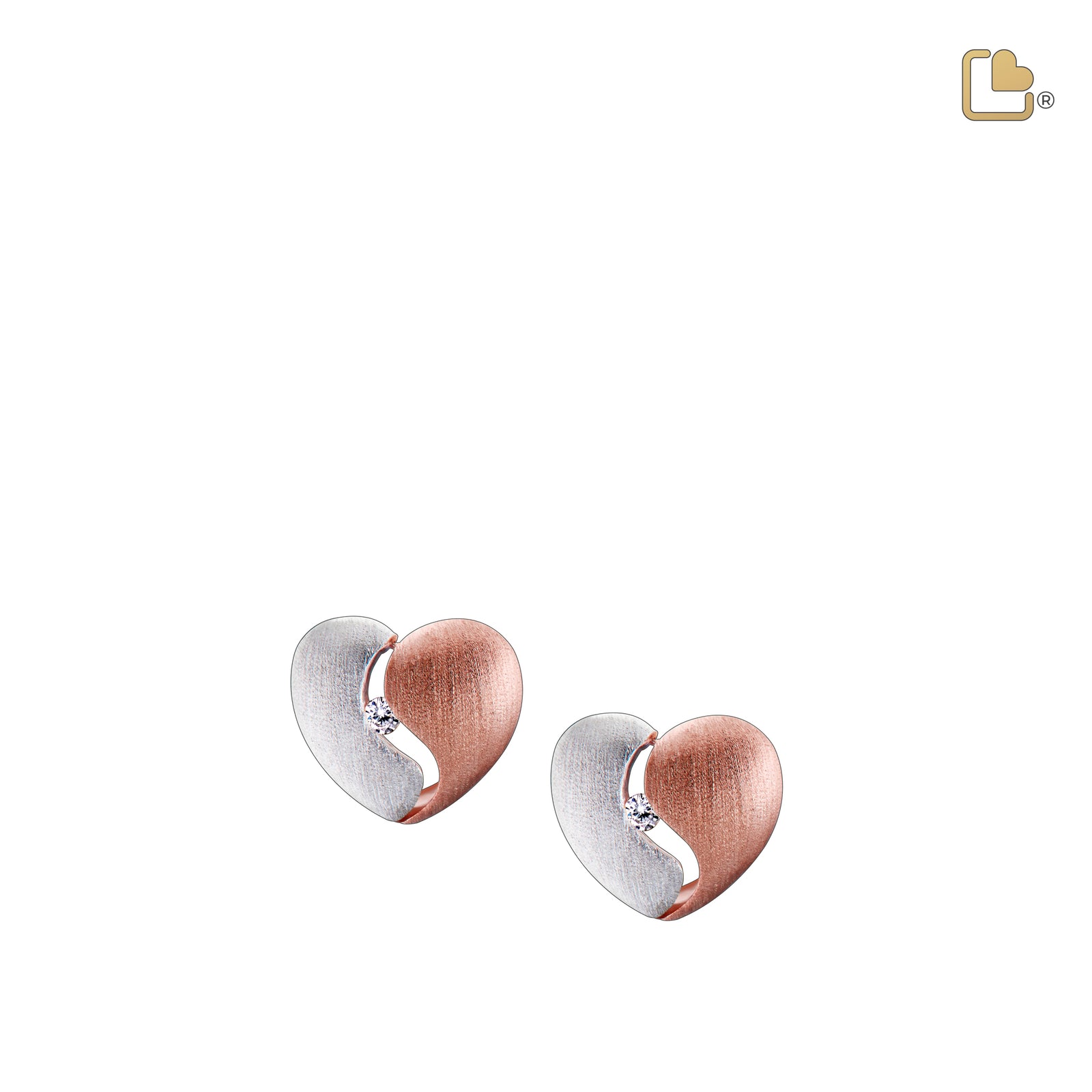 Heartfelt with Clear Crystal Rose Gold Vermeil Two Tone Sterling Silver Stud Earrings