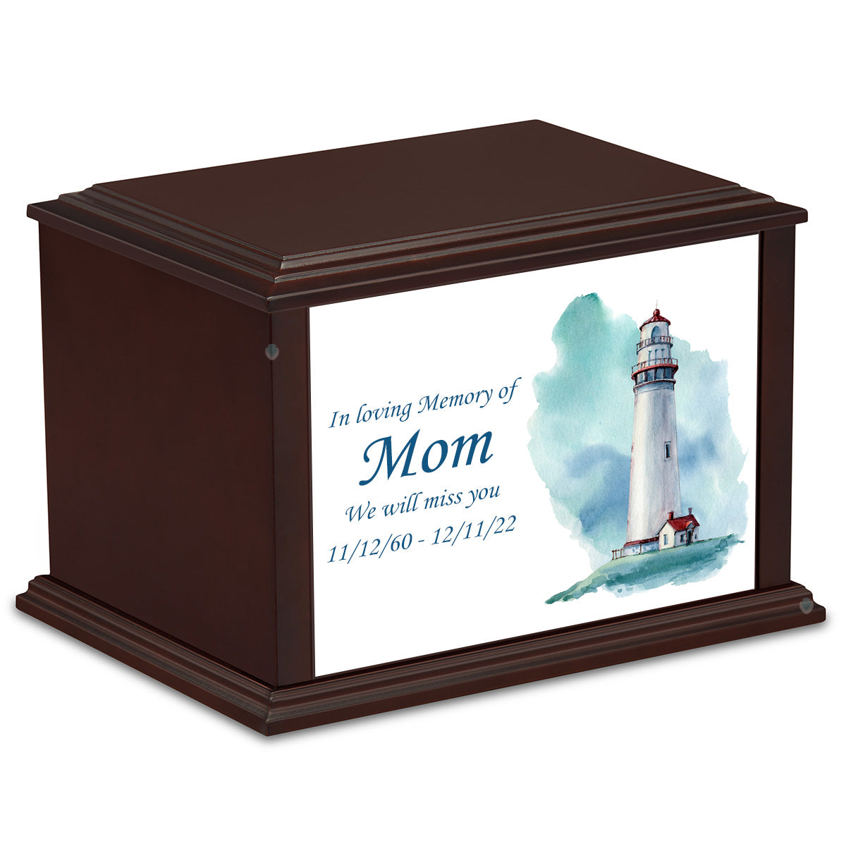 Custom Printed Heritage Everlasting Expressions Lighthouse Wood Box Cremation Urn