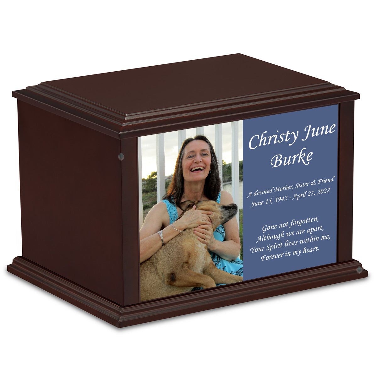 Custom Printed Heritage Everlasting Expressions Photo Wood Box Cremation Urn