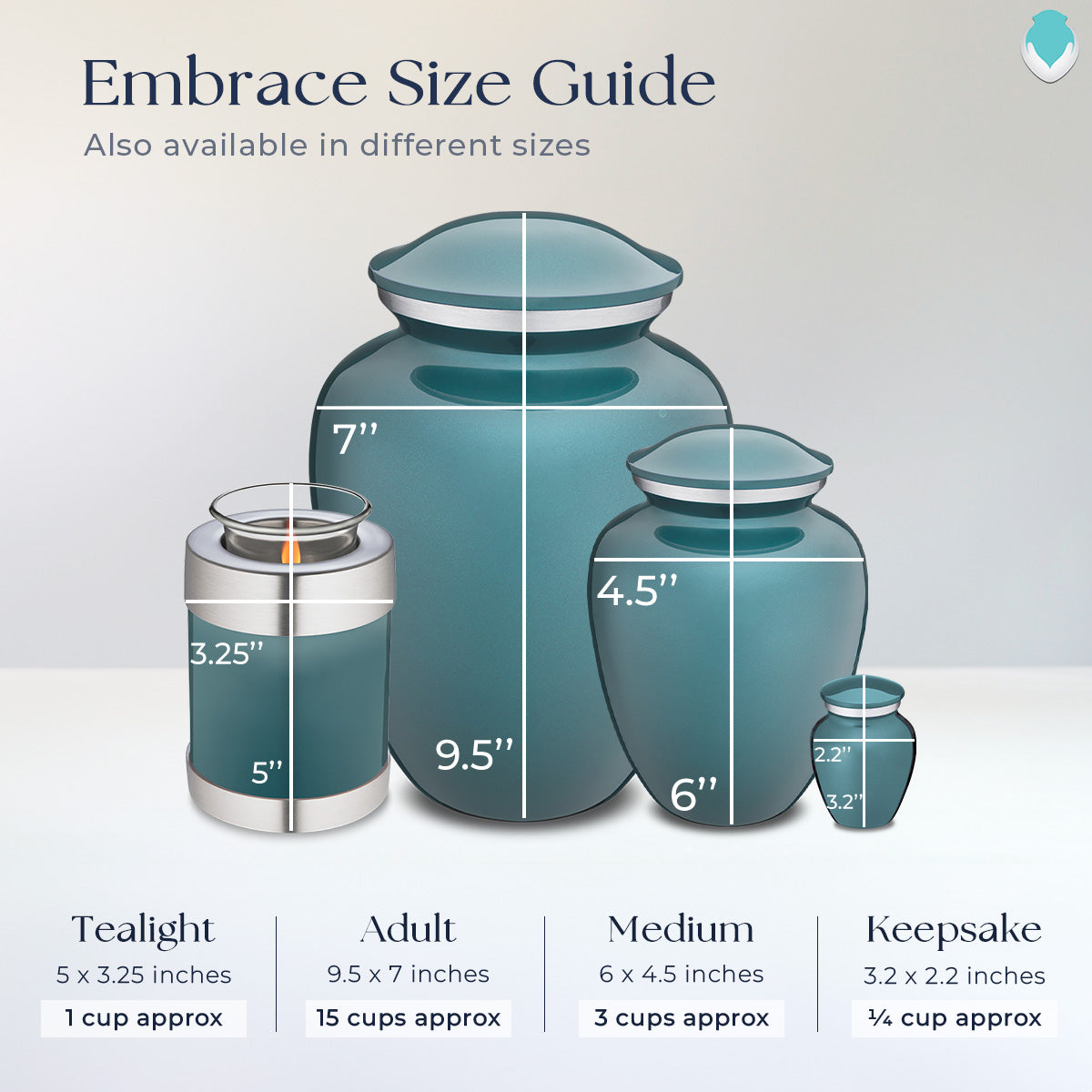 Medium Embrace Teal Hearts Cremation Urn
