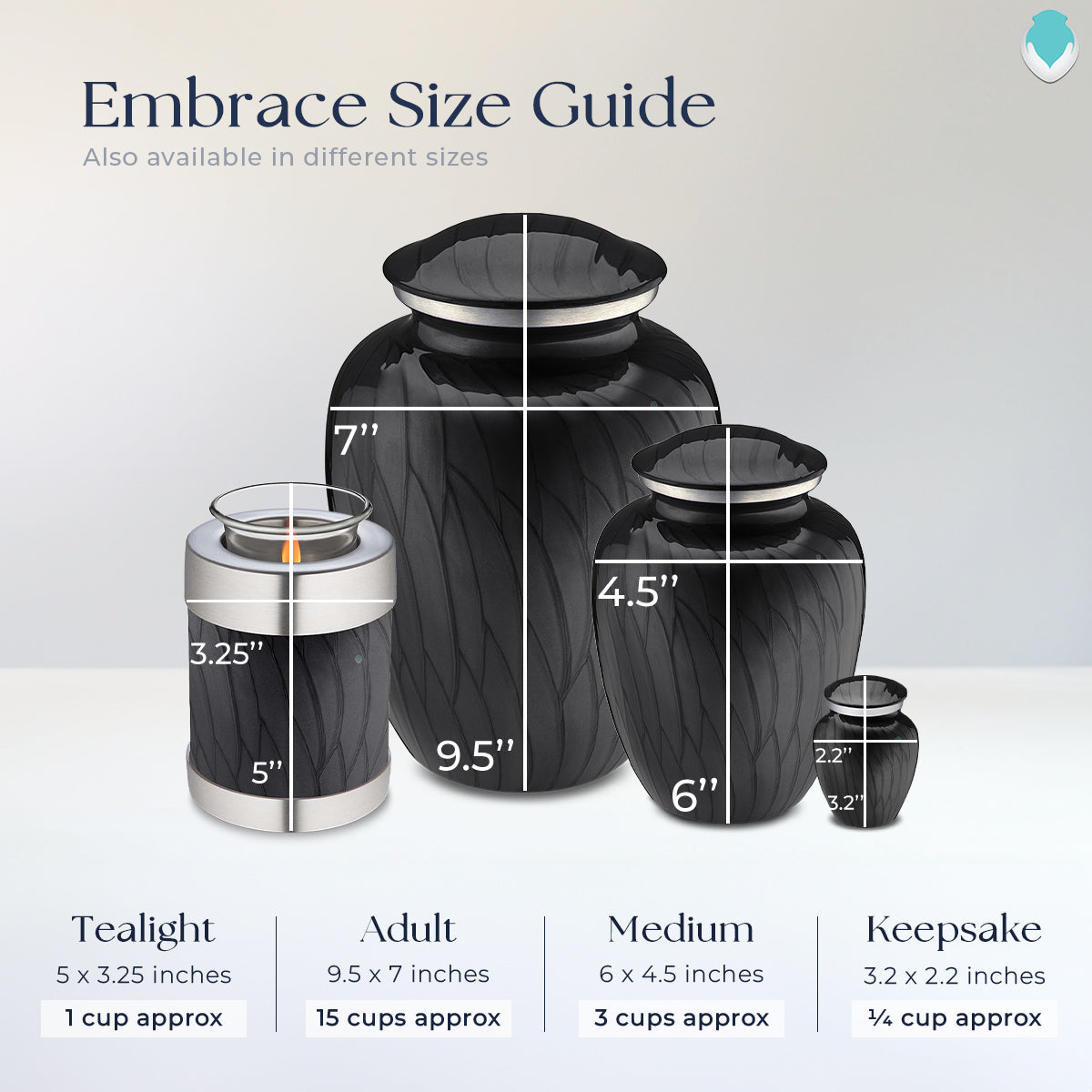Medium Embrace Pearl Black Doves Cremation Urn