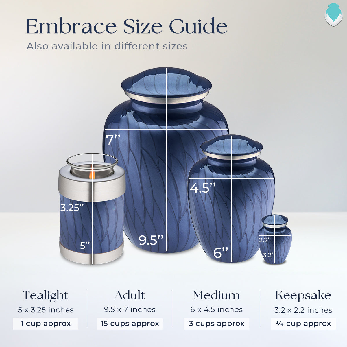 Medium Embrace Pearl Cobalt Blue Hearts Cremation Urn