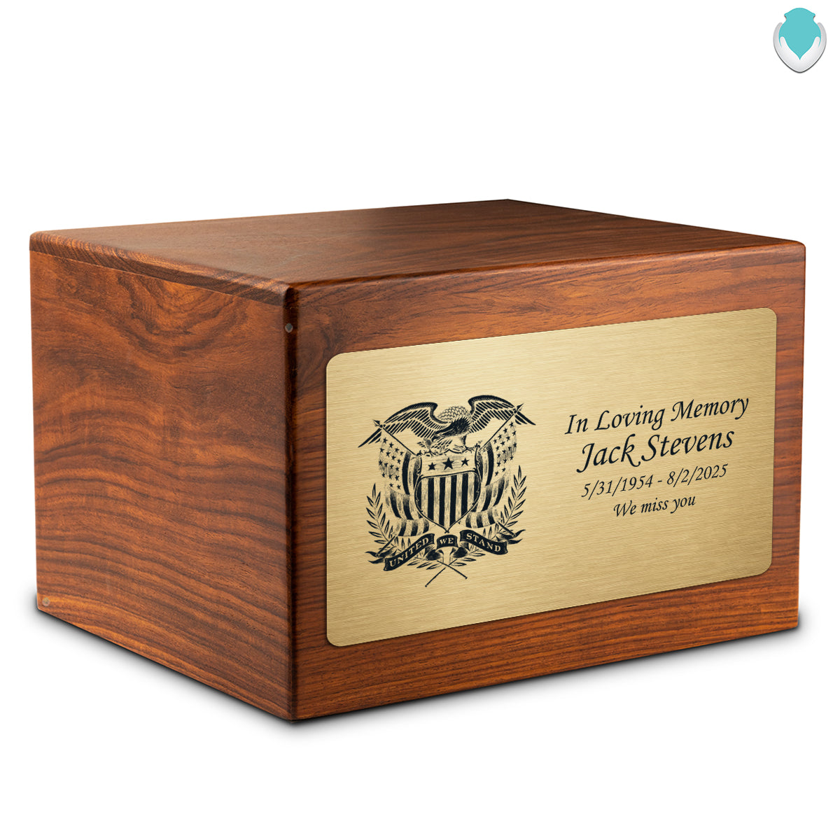 Adult Aura American Glory Custom Engraved Solid Wood Box Cremation Urn