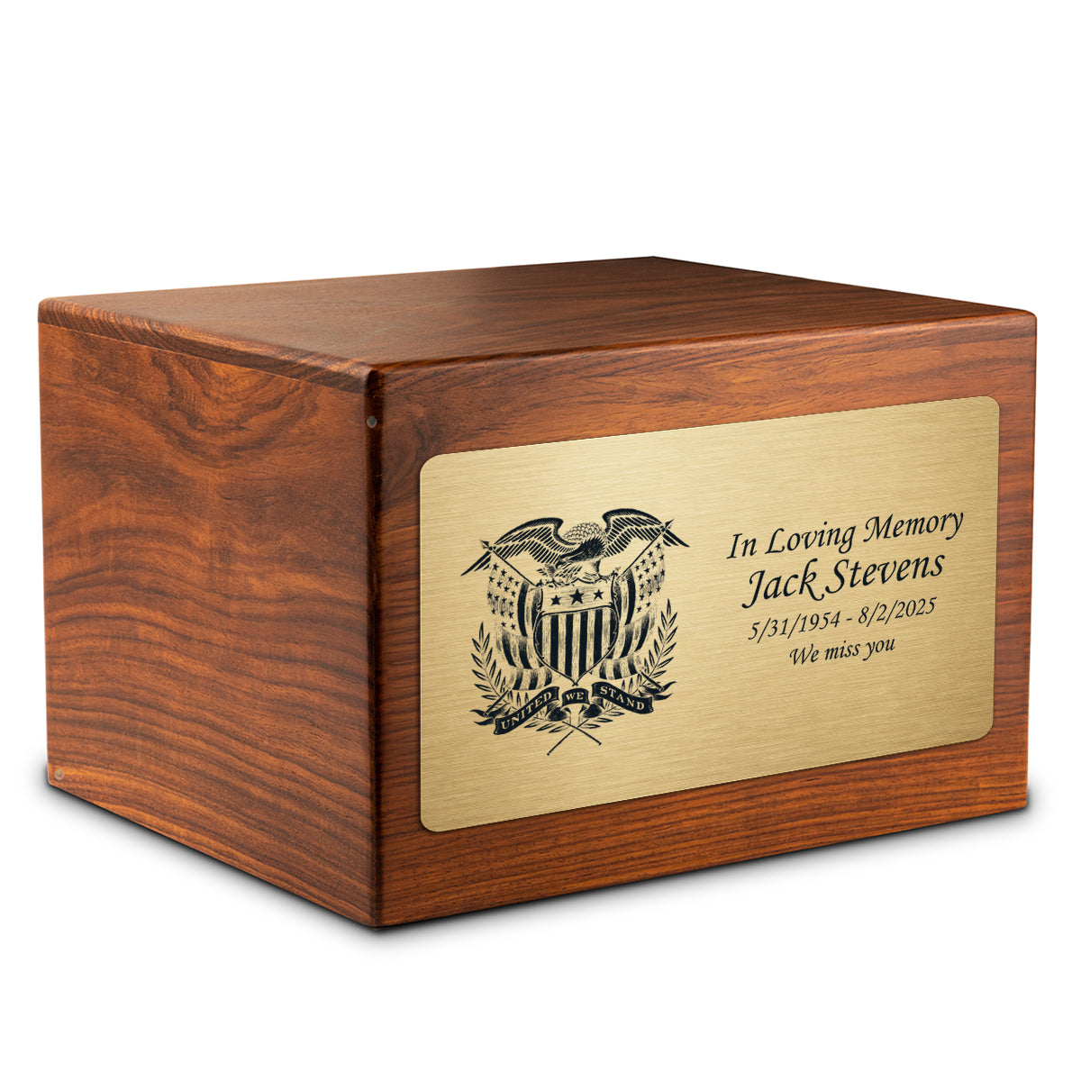 Adult Aura American Glory Custom Engraved Solid Wood Box Cremation Urn