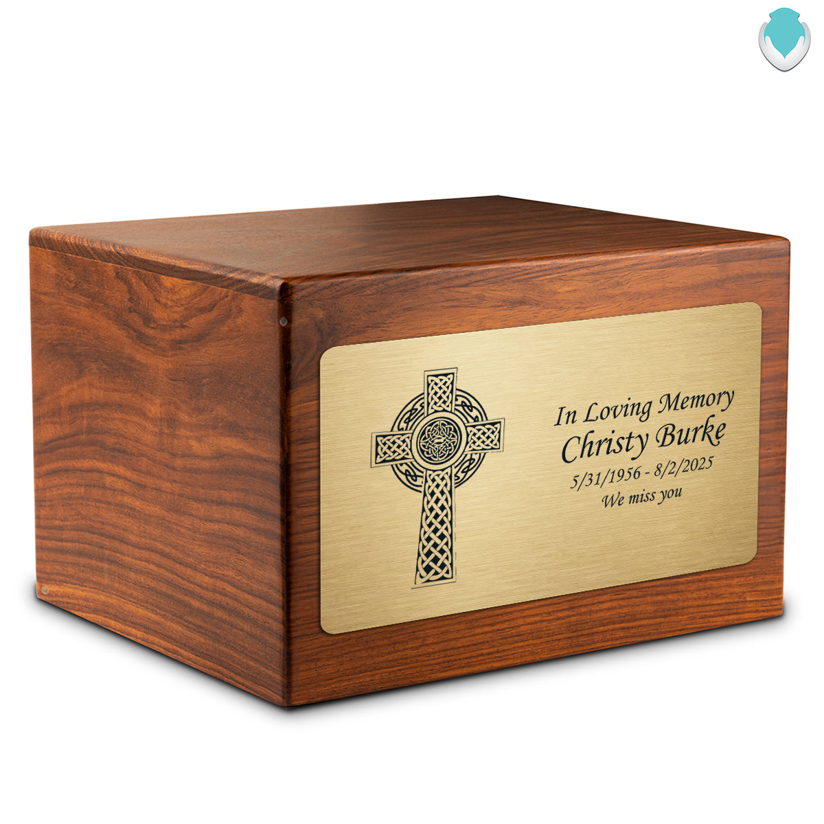 Adult Aura Celtic Cross Custom Engraved Solid Wood Box Cremation Urn
