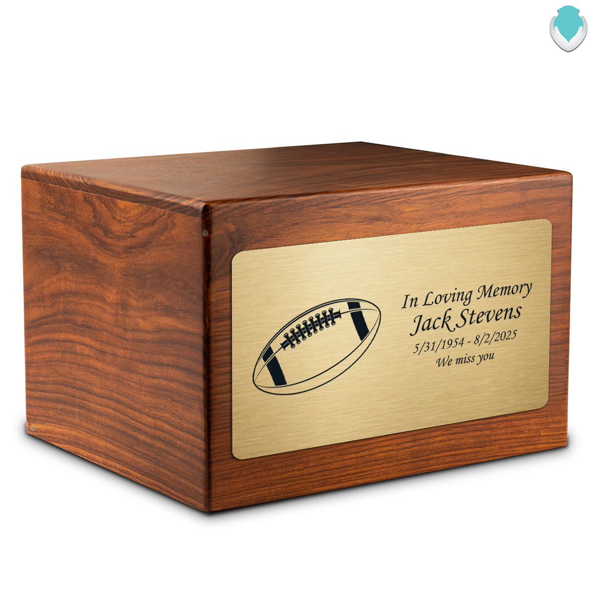 Adult Aura Football Custom Engraved Solid Wood Box Cremation Urn