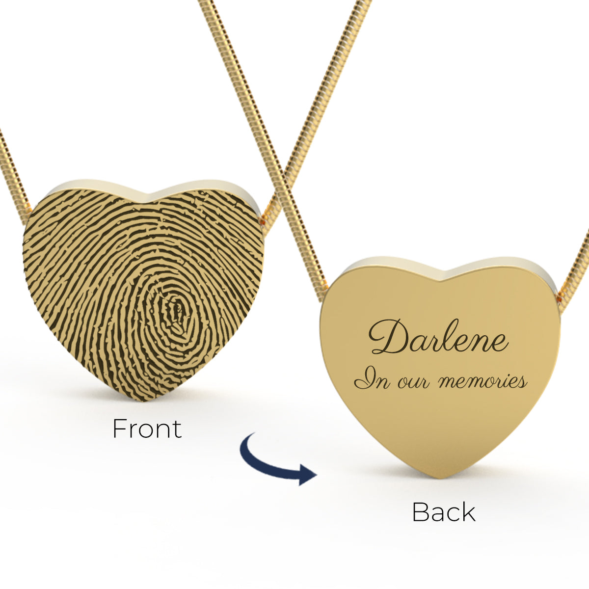 Custom Engraved Fingerprint Memorial Gold Heart Pendant
