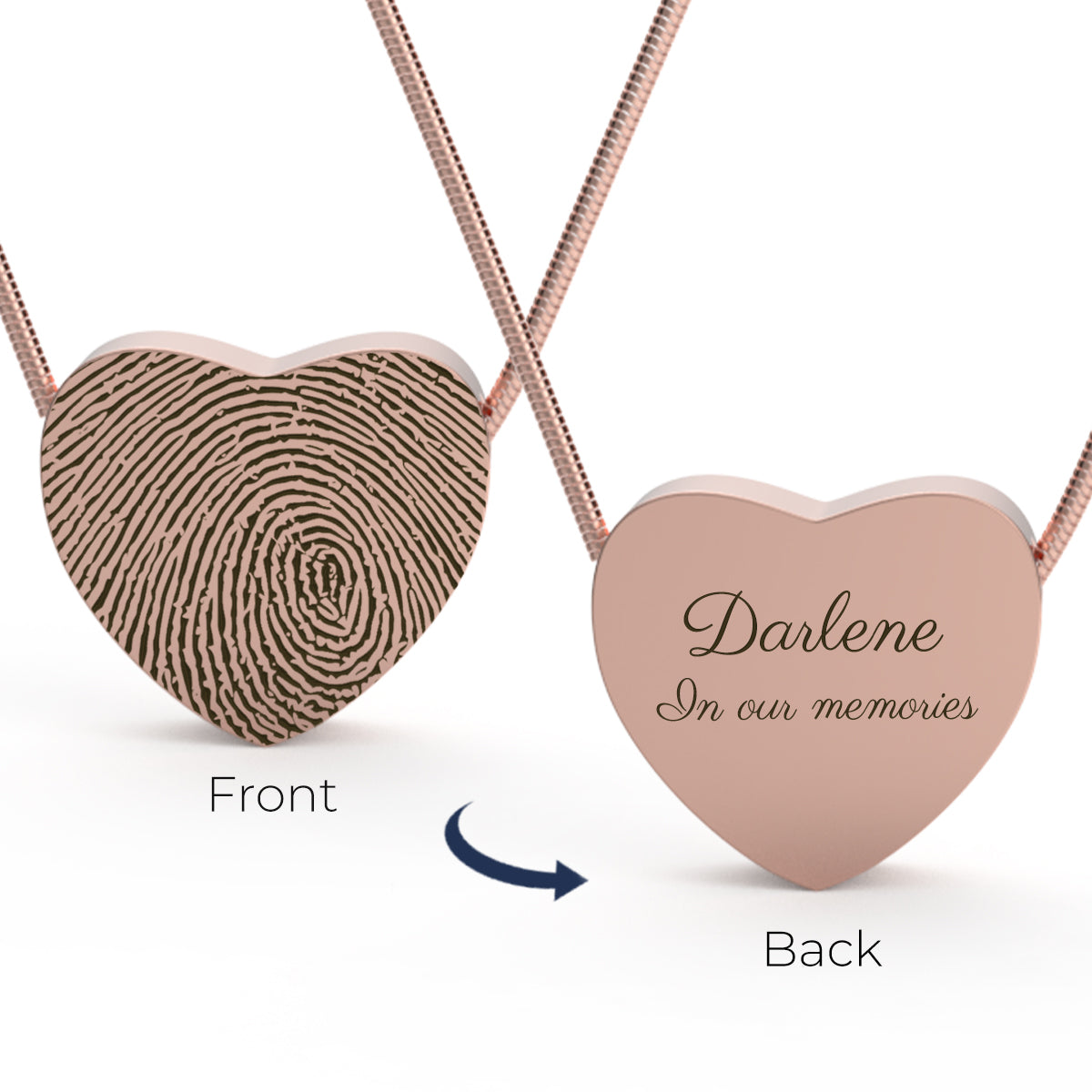 Custom Engraved Fingerprint Memorial Rose Gold Heart Pendant