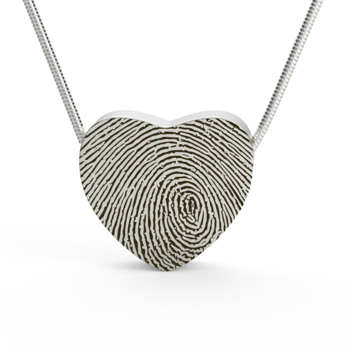 Custom Engraved Fingerprint Memorial Silver Heart Pendant