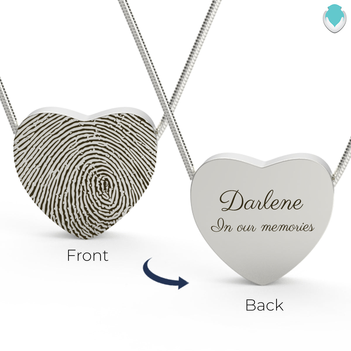 Custom Engraved Fingerprint Memorial Silver Heart Pendant