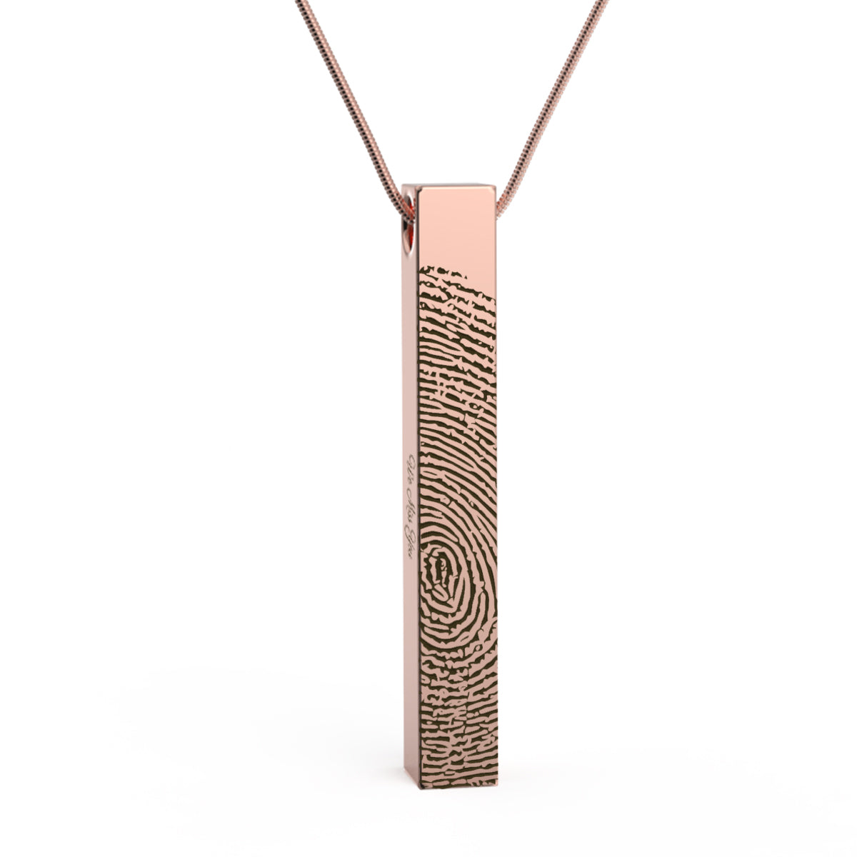 Four Side Engraved Memorial Fingerprint Rose Gold Bar Pendant