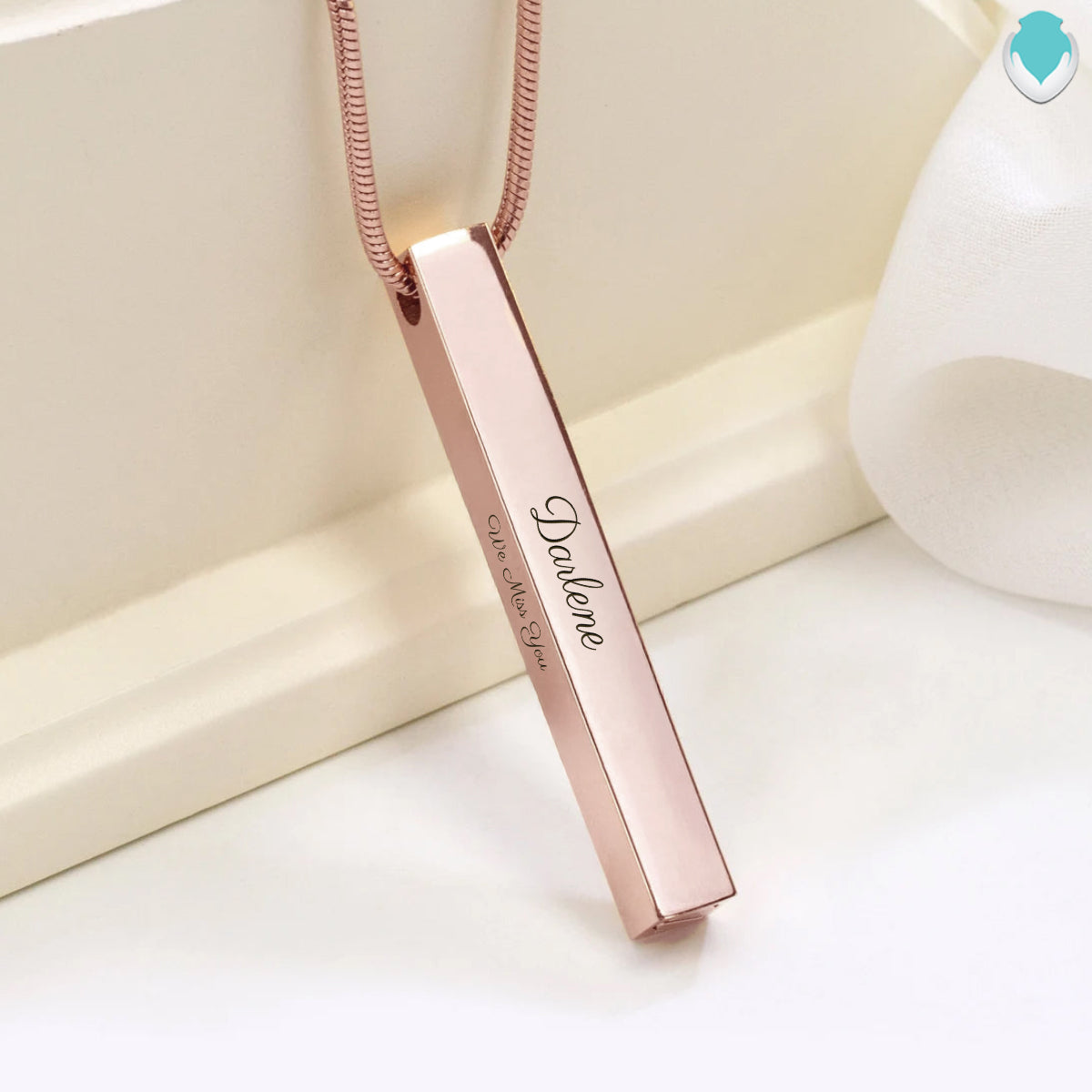 Four Side Engraved Memorial Rose Gold Bar Pendant