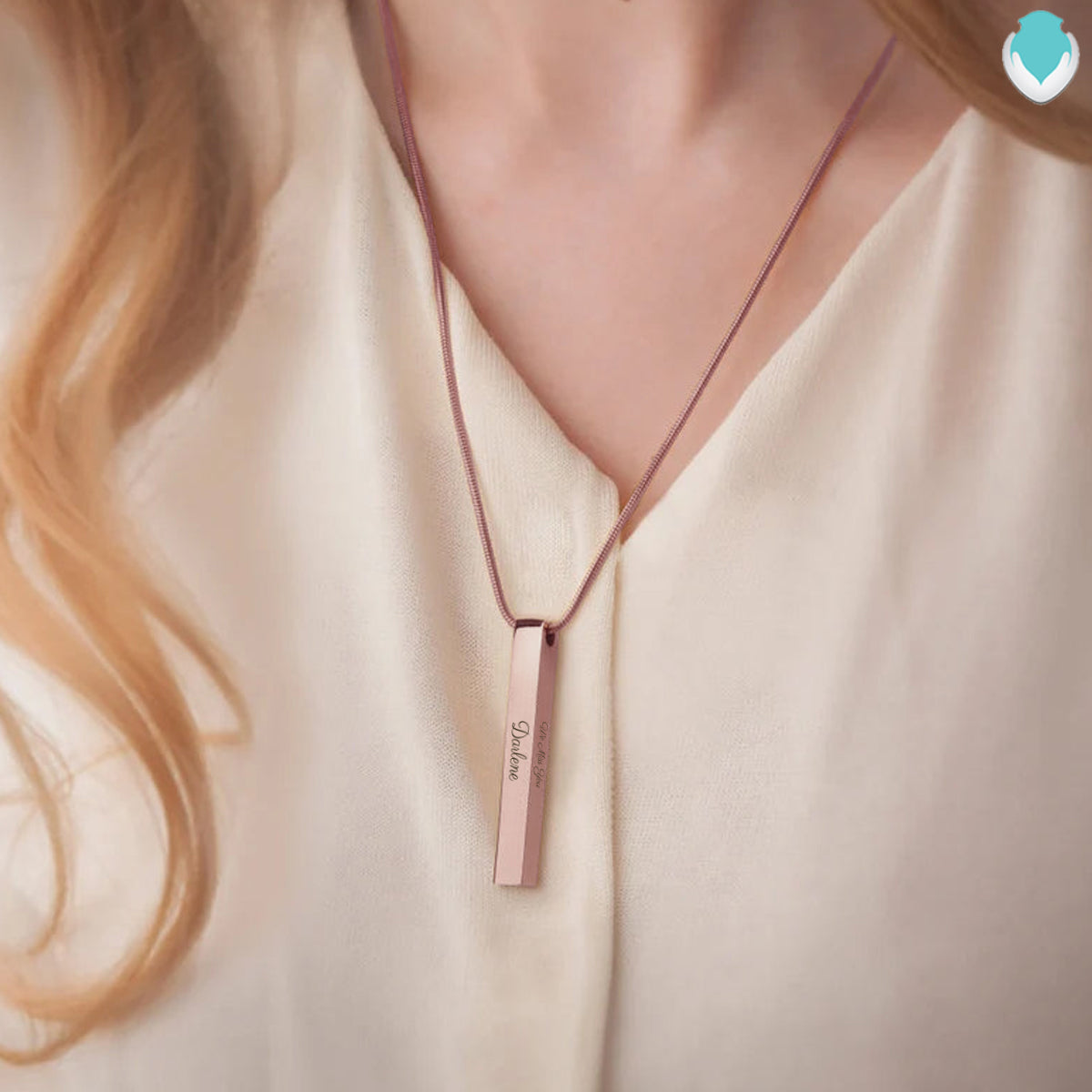 Four Side Engraved Memorial Rose Gold Bar Pendant