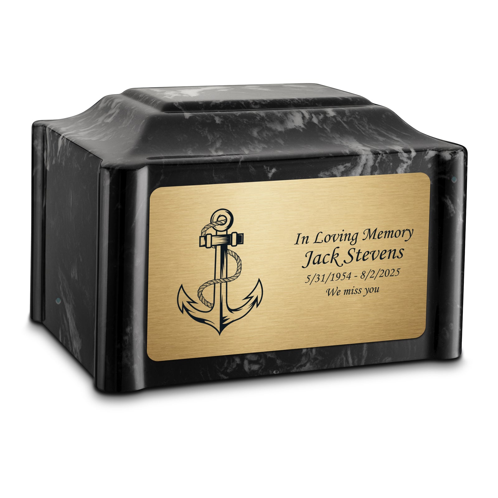 Adult Devotion Anchor Black Pearl Cultured Marble Urns for Ashes
