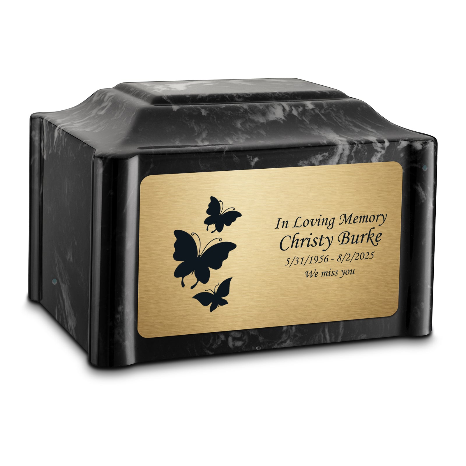 Adult Devotion Butterflies Black Pearl Cultured Marble Urns for Ashes
