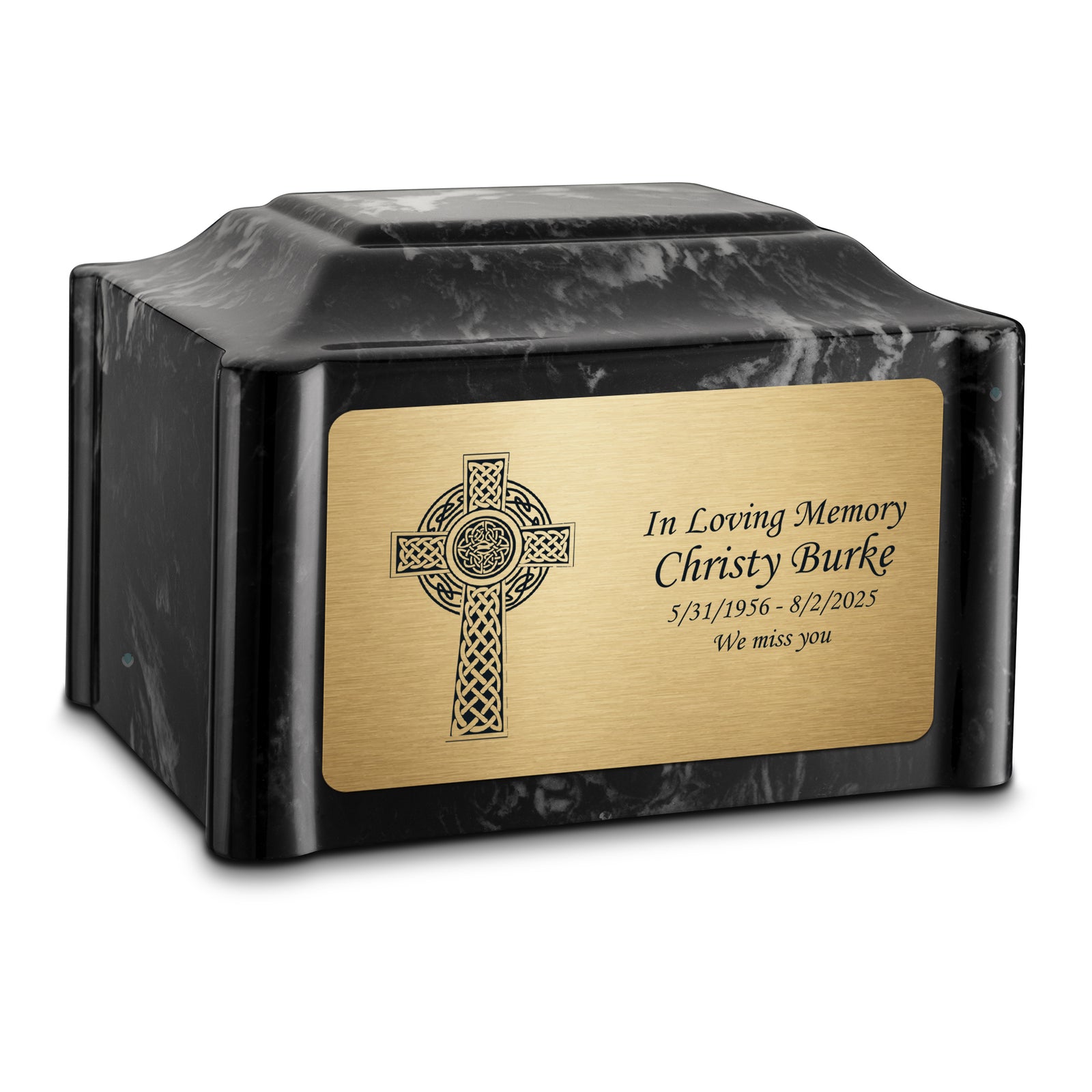 Adult Devotion Celtic Cross Black Pearl Cultured Marble Urns for Ashes