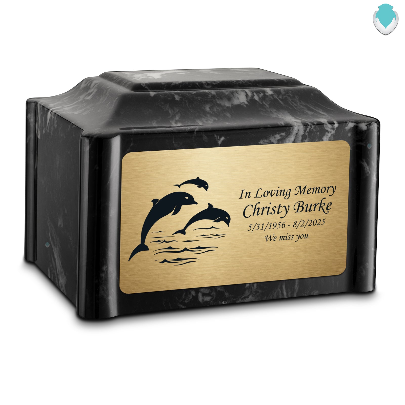 Adult Devotion Dolphin Black Pearl Cultured Marble Urns for Ashes