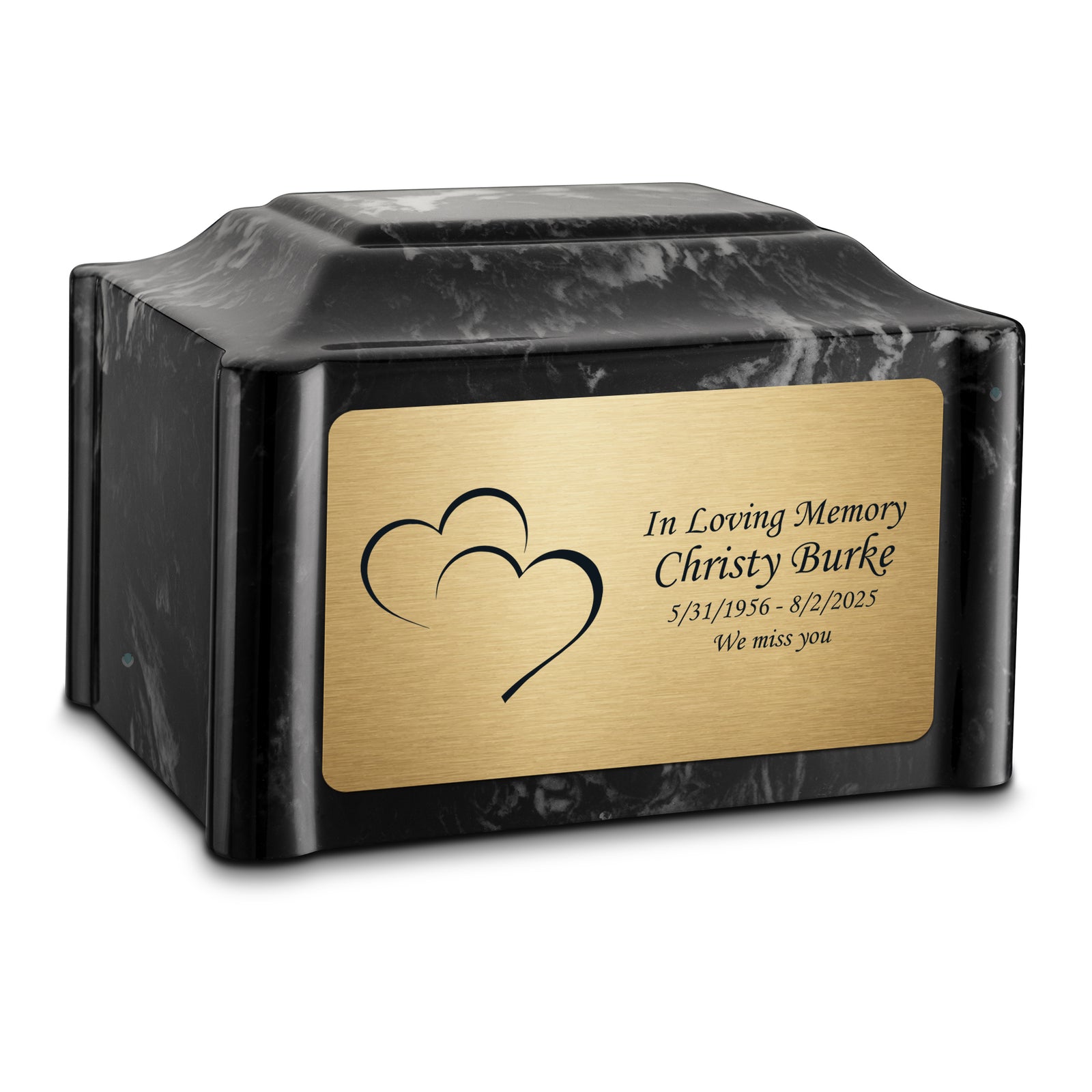 Adult Devotion Hearts Black Pearl Cultured Marble Urns for Ashes