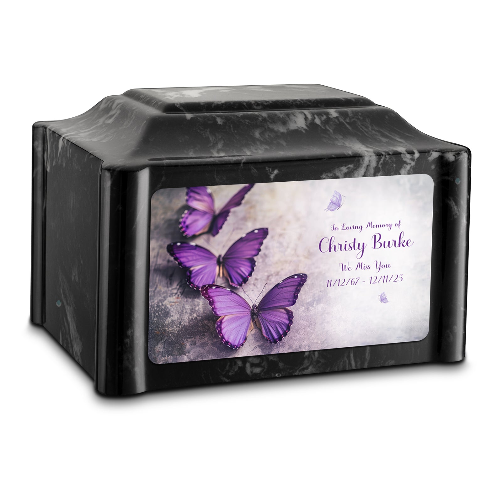 Adult Devotion Custom Printed Purple Butterfly Cultured Marble Urns for Ashes
