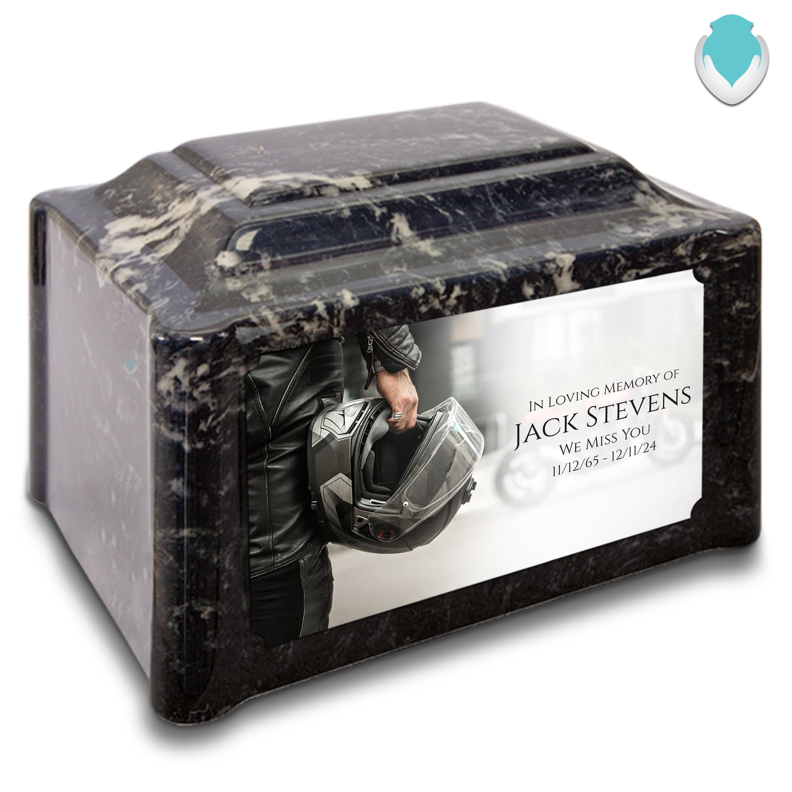 Adult Devotion Custom Printed Motorcycle Helmet Cultured Marble Urns for Ashes