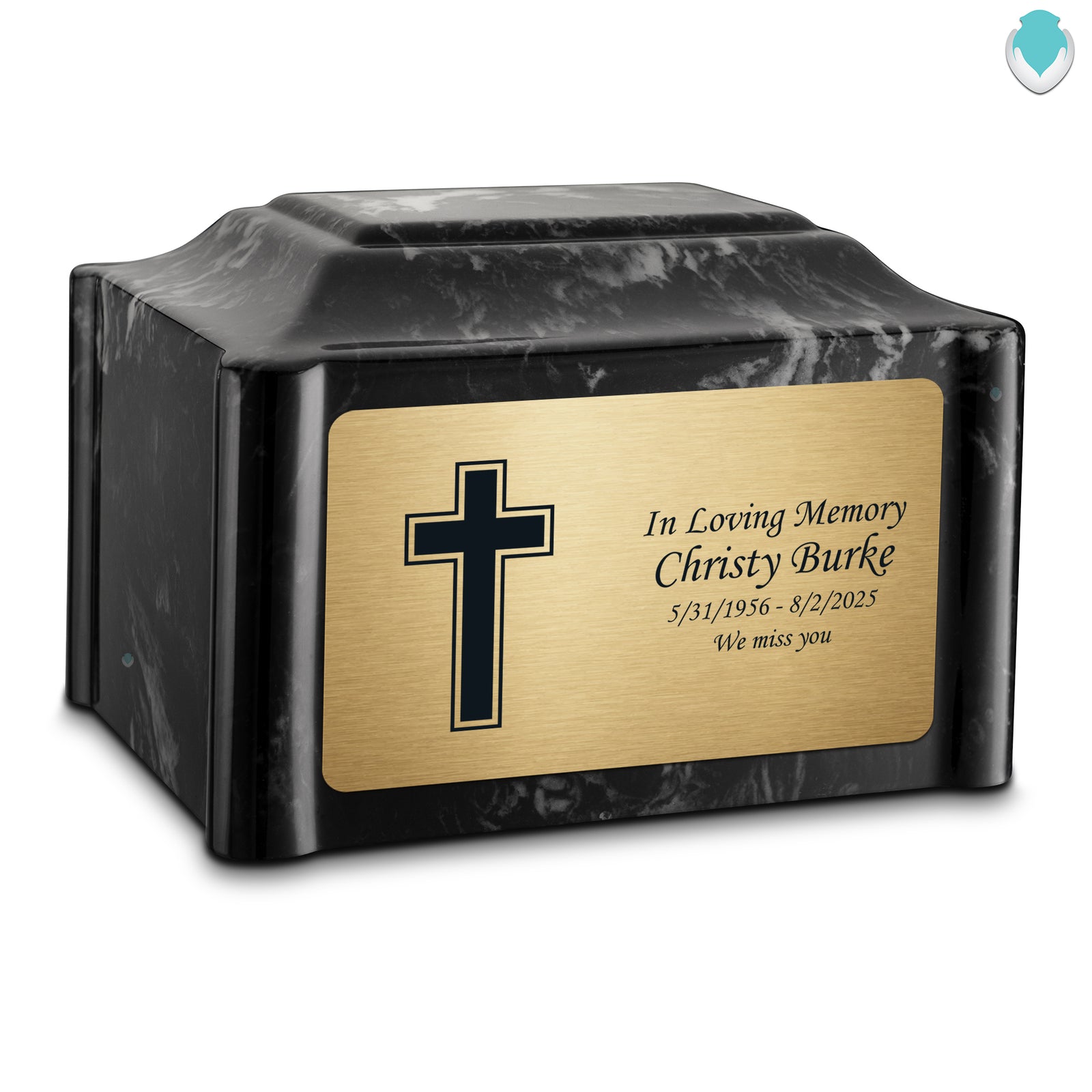 Adult Devotion Simple Cross Black Pearl Cultured Marble Urns for Ashes