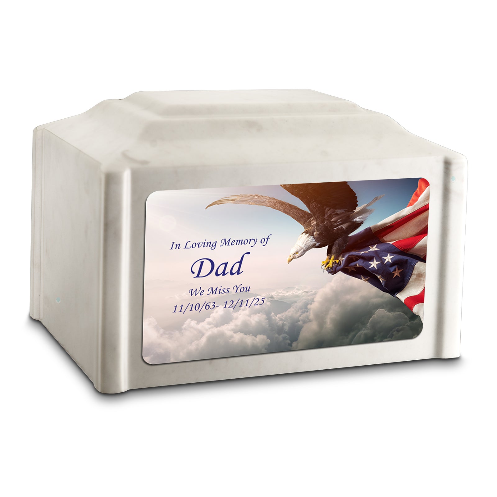 Adult Devotion Custom Printed American Eagle Cultured Marble Urns for Ashes