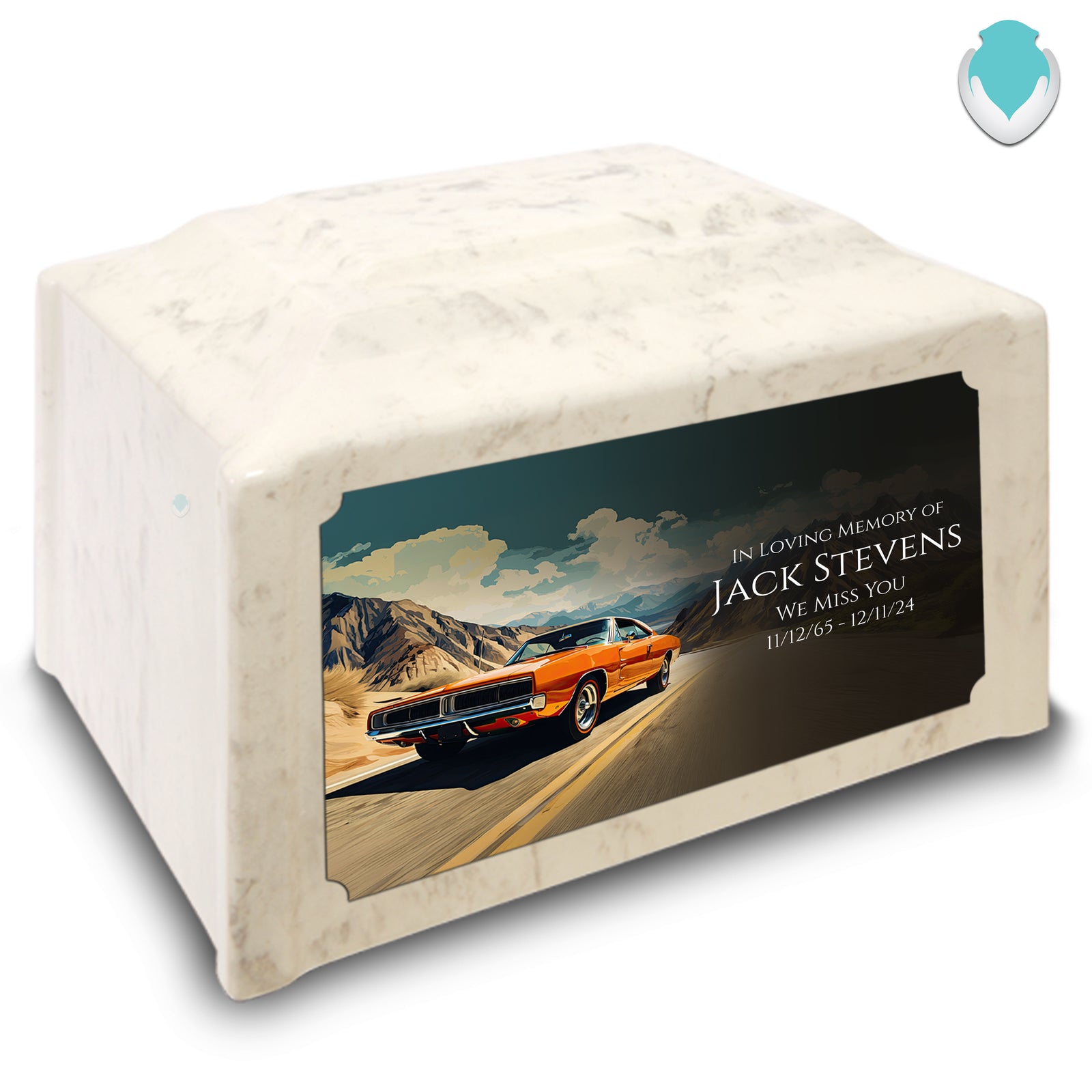 Adult Devotion Custom Printed Classic Car Cultured Marble Urns for Ashes