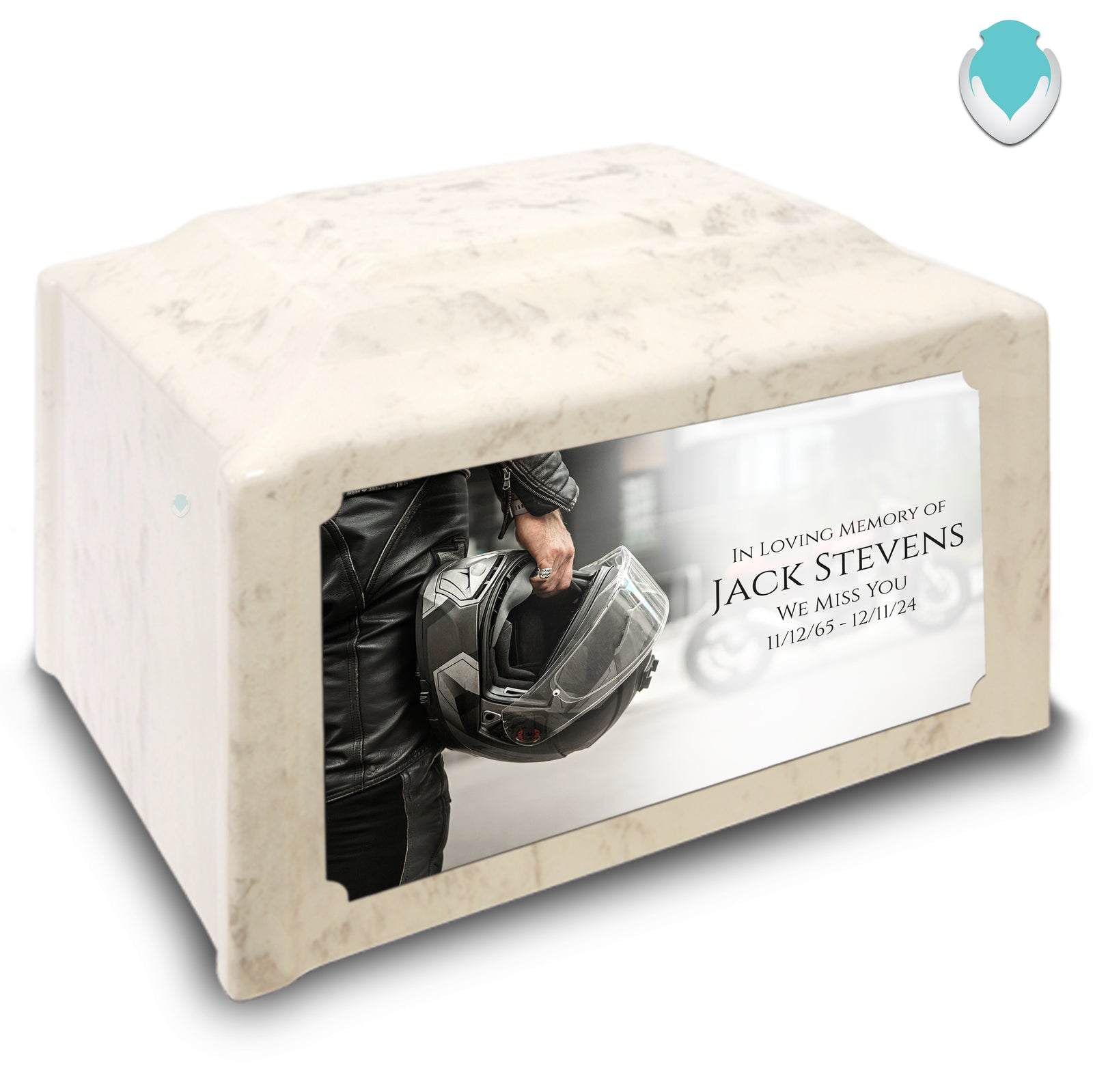 Adult Devotion Custom Printed Motorcycle Helmet Cultured Marble Urns for Ashes