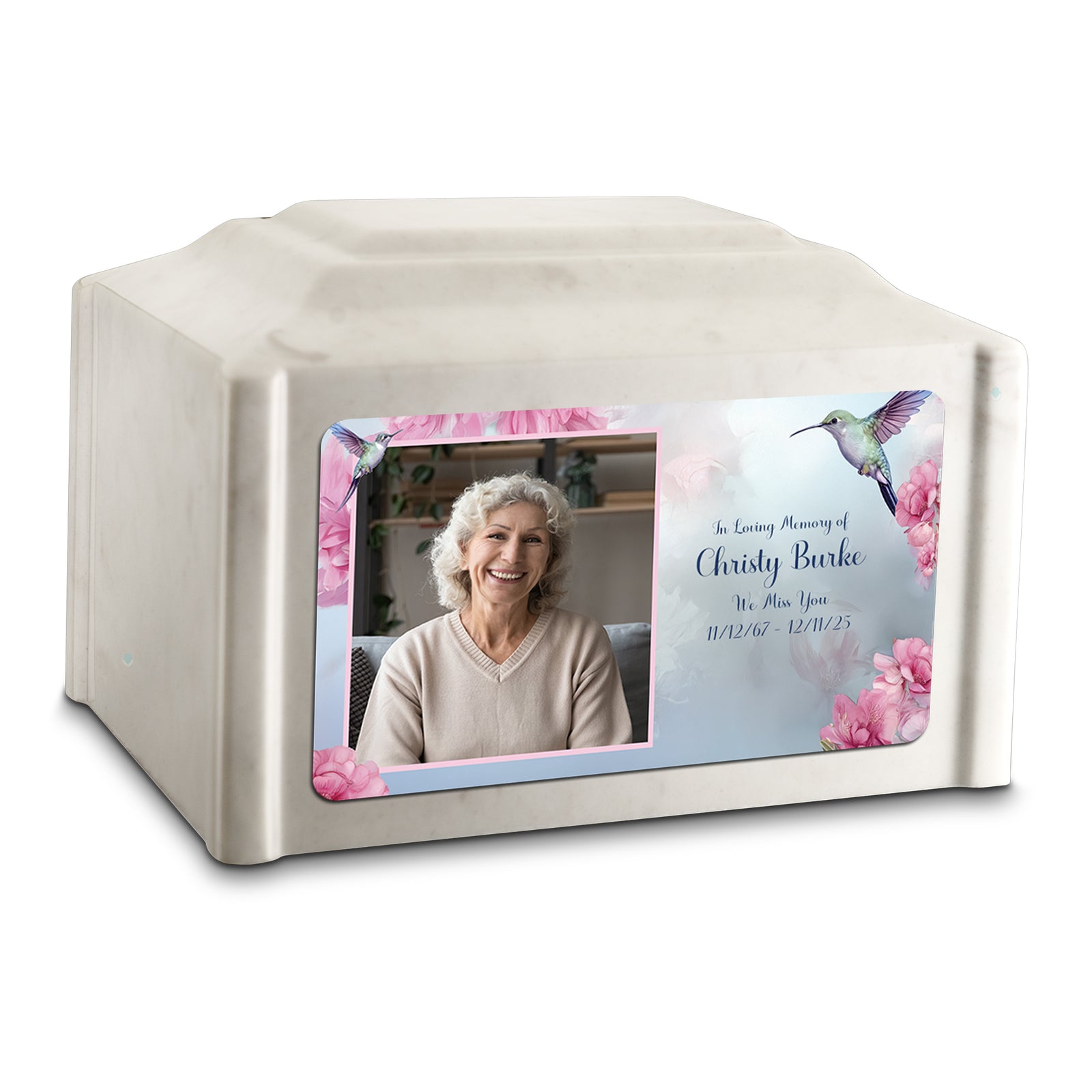 Adult Devotion Custom Printed Photo Hummingbird Cultured Marble Urn for Ashes