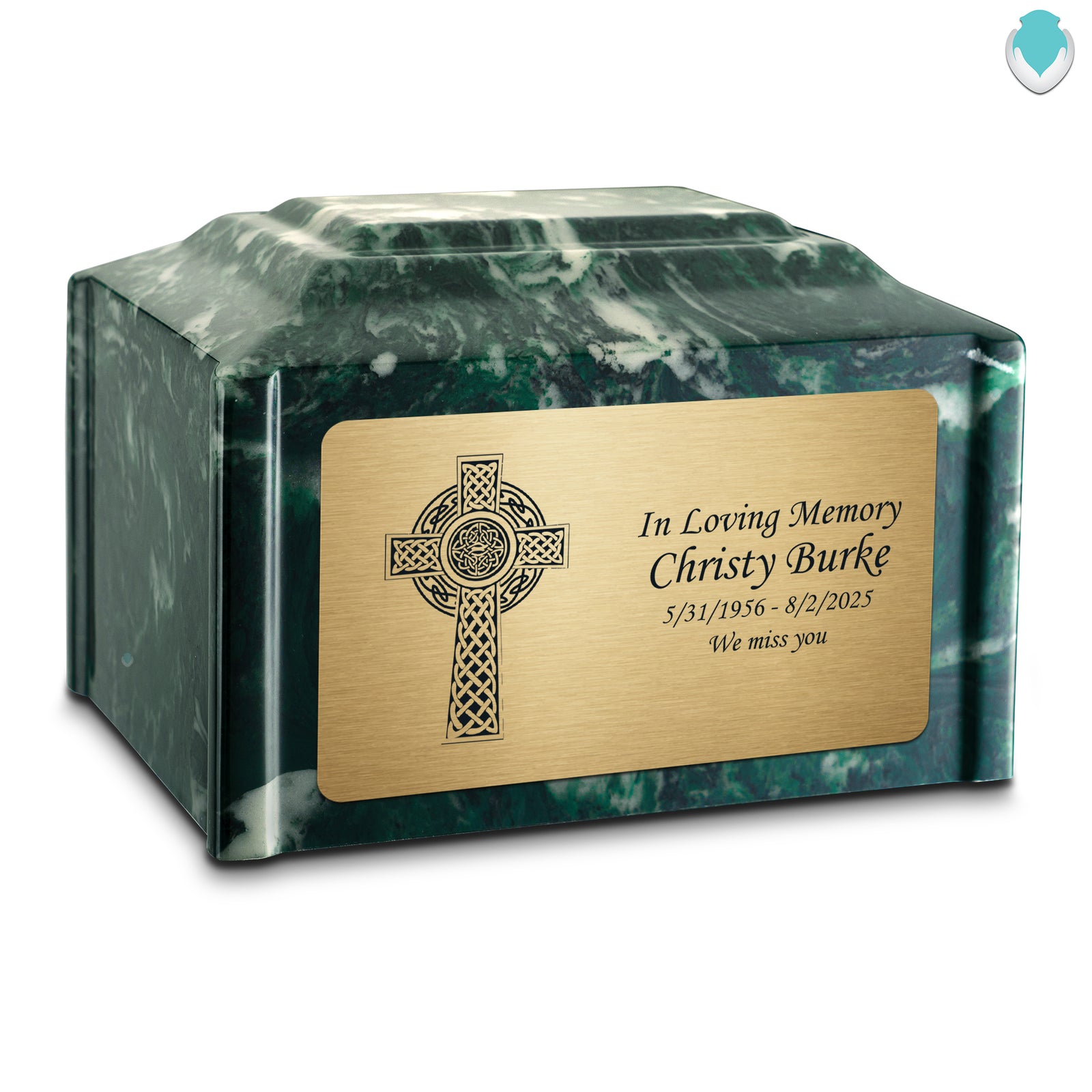 Adult Devotion Celtic Cross Emerald Cultured Marble Urns for Ashes