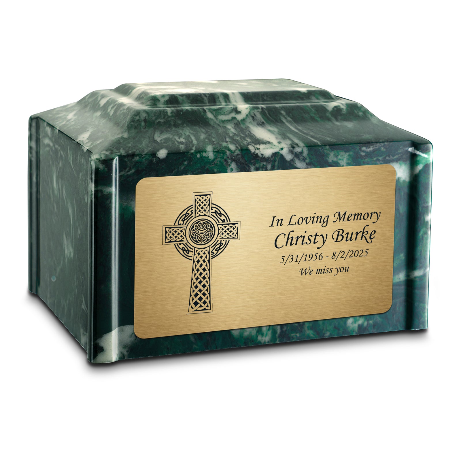 Adult Devotion Celtic Cross Emerald Cultured Marble Urns for Ashes