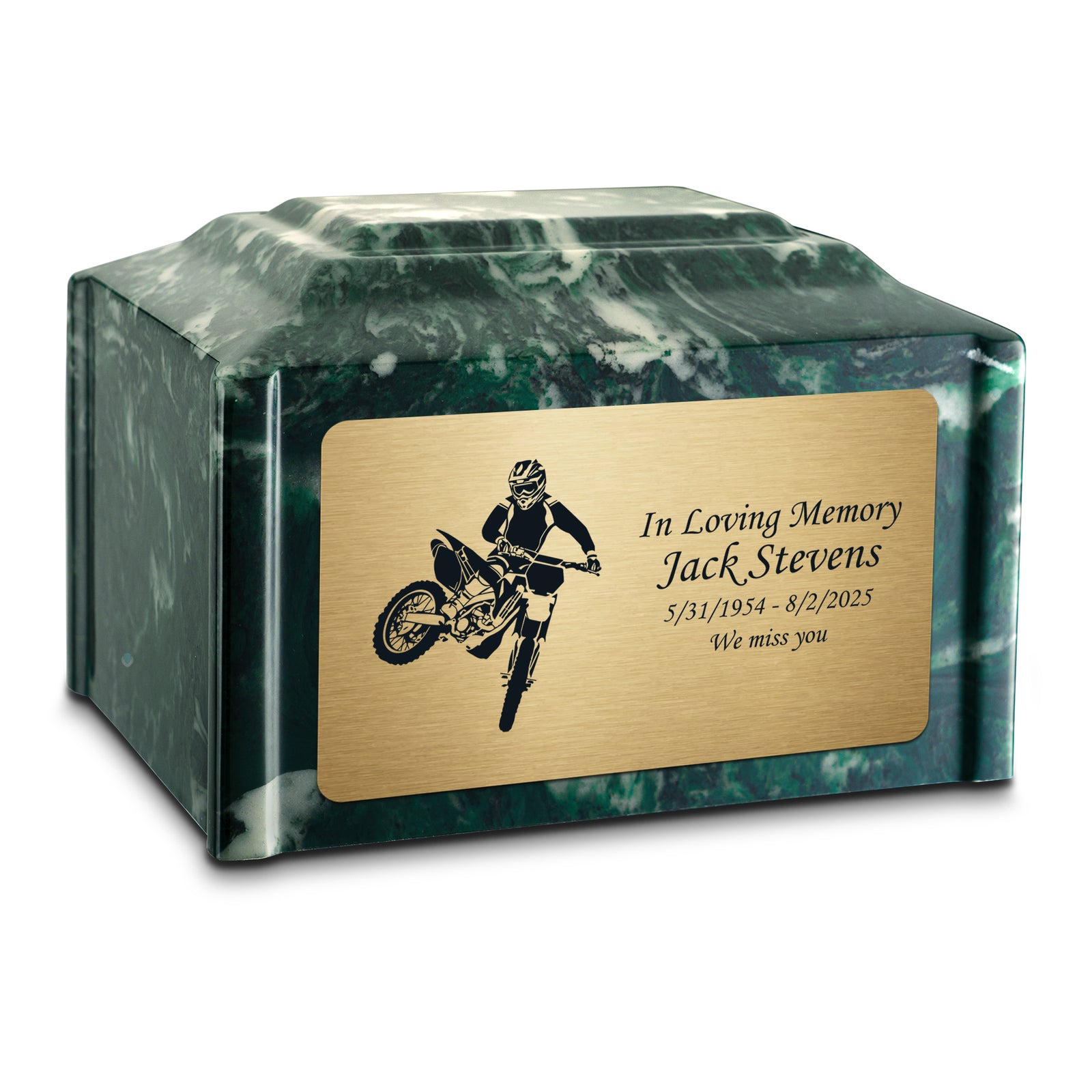 Adult Devotion Dirt Bike Emerald Cultured Marble Urns for Ashes