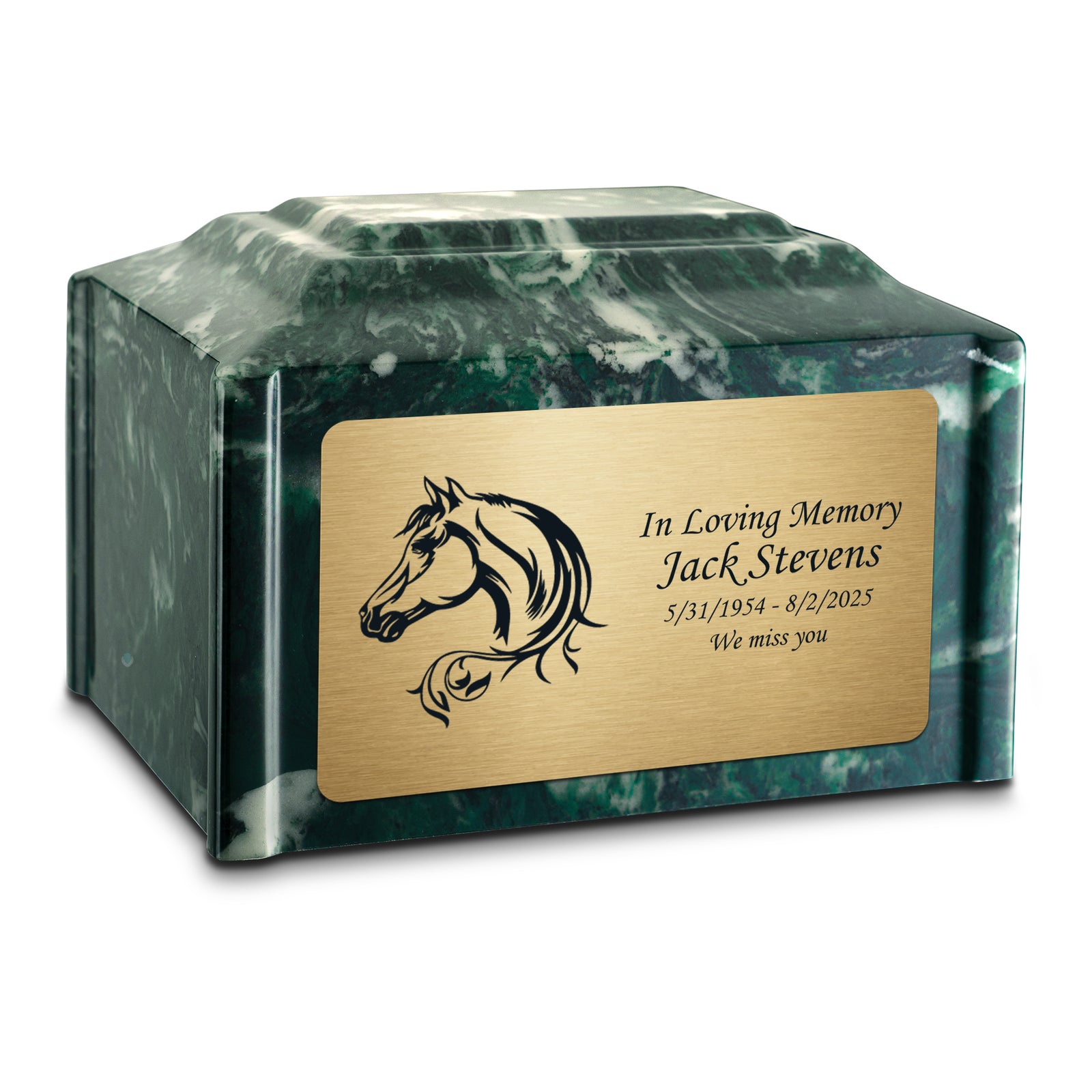 Adult Devotion Horse Emerald Cultured Marble Urns for Ashes