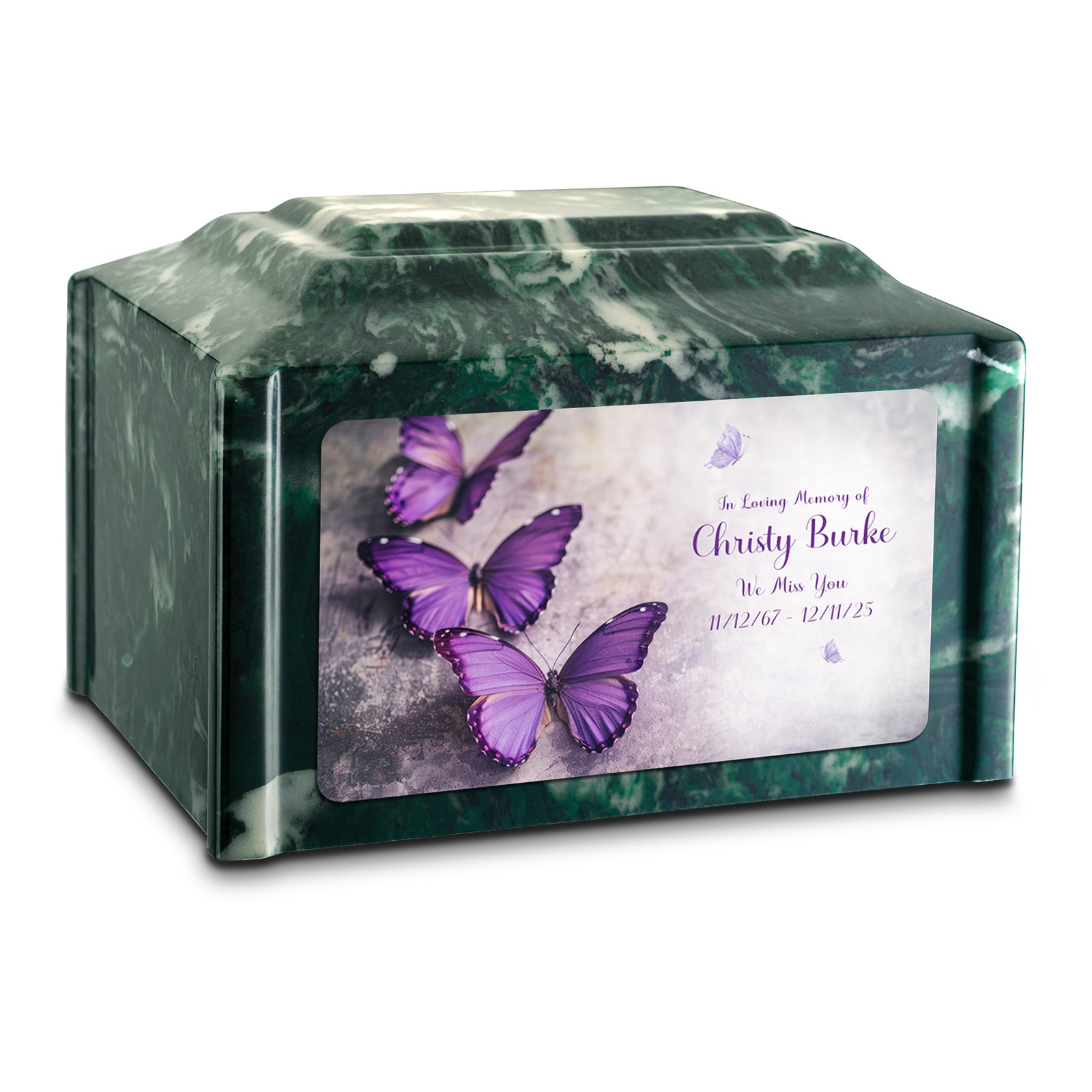 Adult Devotion Custom Printed Purple Butterfly Cultured Marble Urns for Ashes