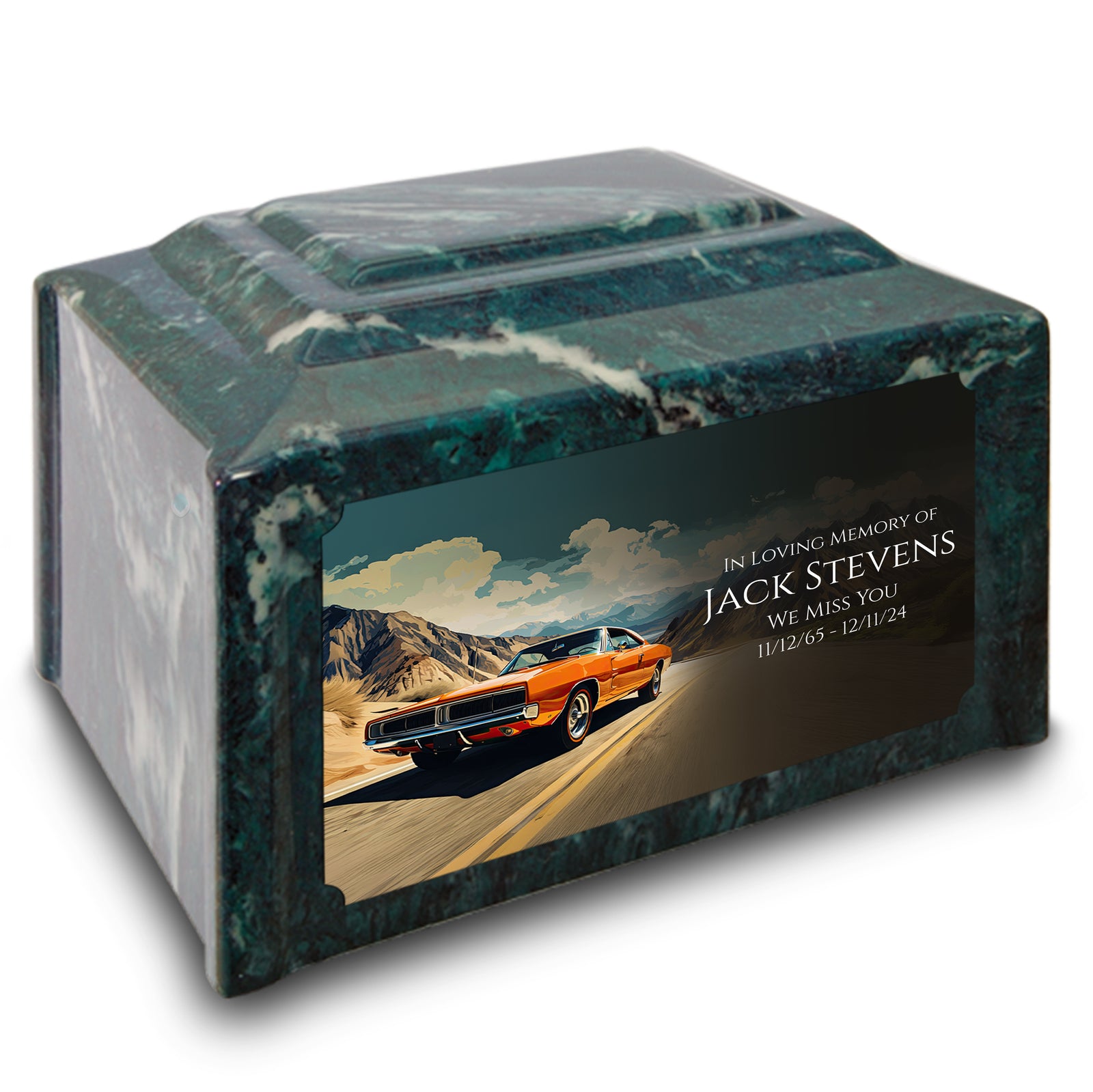 Adult Devotion Custom Printed Classic Car Cultured Marble Urns for Ashes