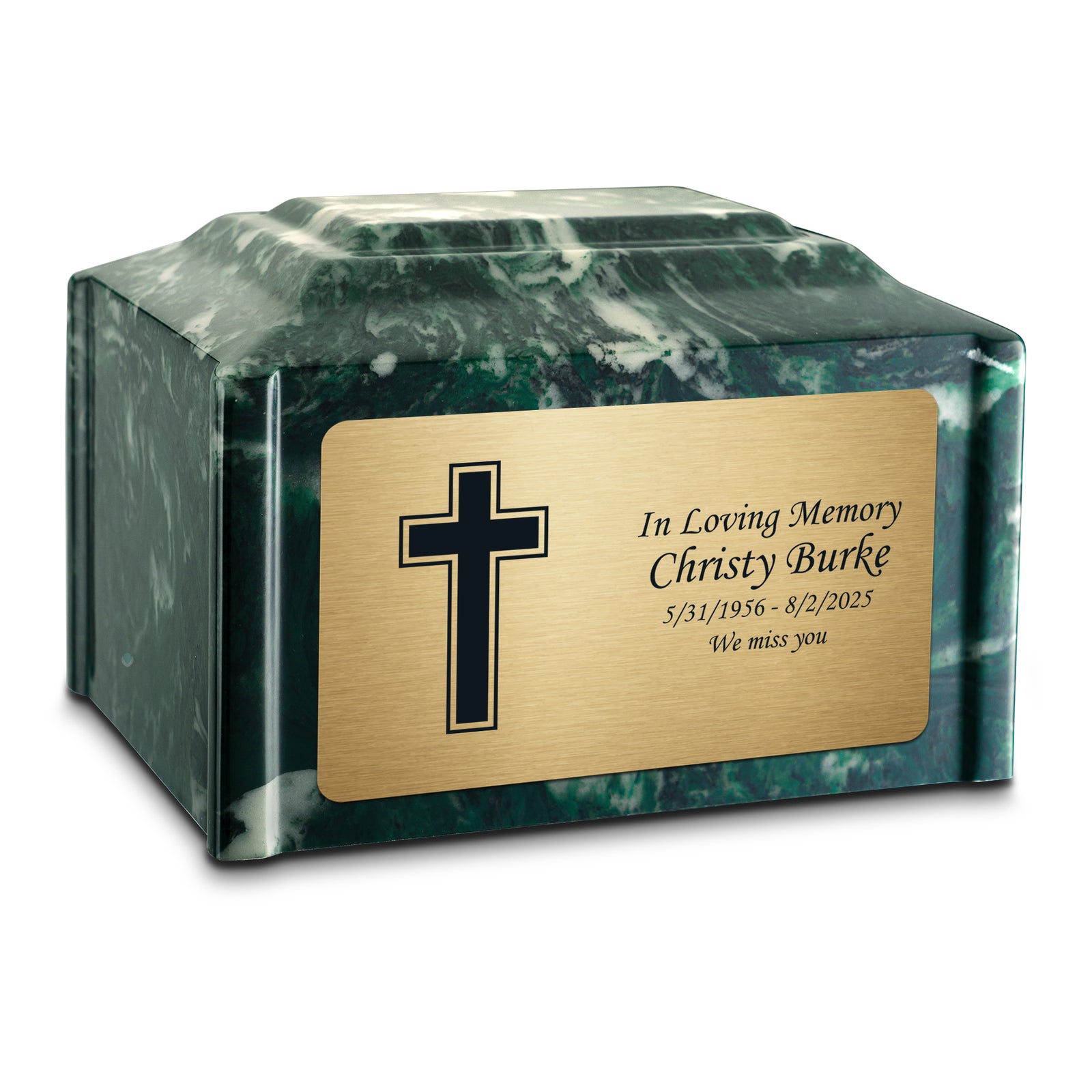 Adult Devotion Simple Cross Emerald Cultured Marble Urns for Ashes