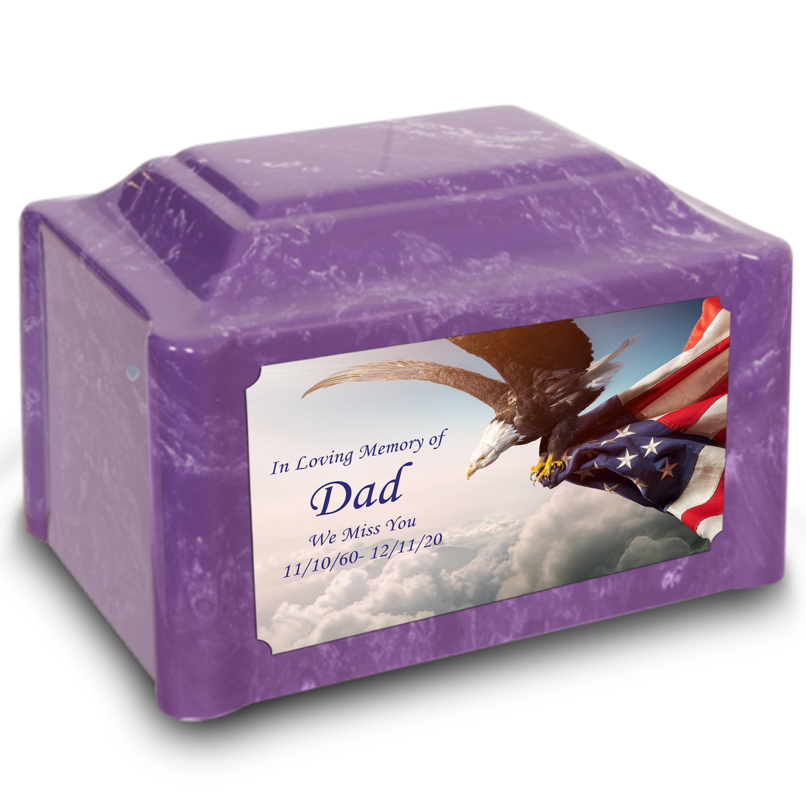 Adult Devotion Custom Printed American Eagle Cultured Marble Urns for Ashes